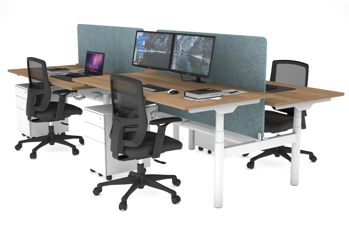Flexi Premium Height Adjustable 4-Person H Bench Workstation - White Frame [1800L x 800W with Cable Management] - Ideal for Office, Coworking Spaces & Collaborative Work Environments