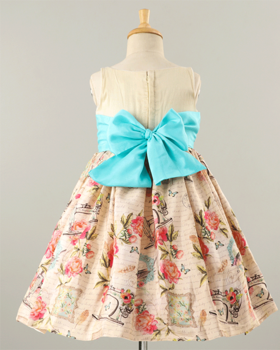 Embellished Printed Party Dress with Quilted Raw Silk - Multicolor Formal Gown for Weddings, Cocktail Parties & Special Occasions