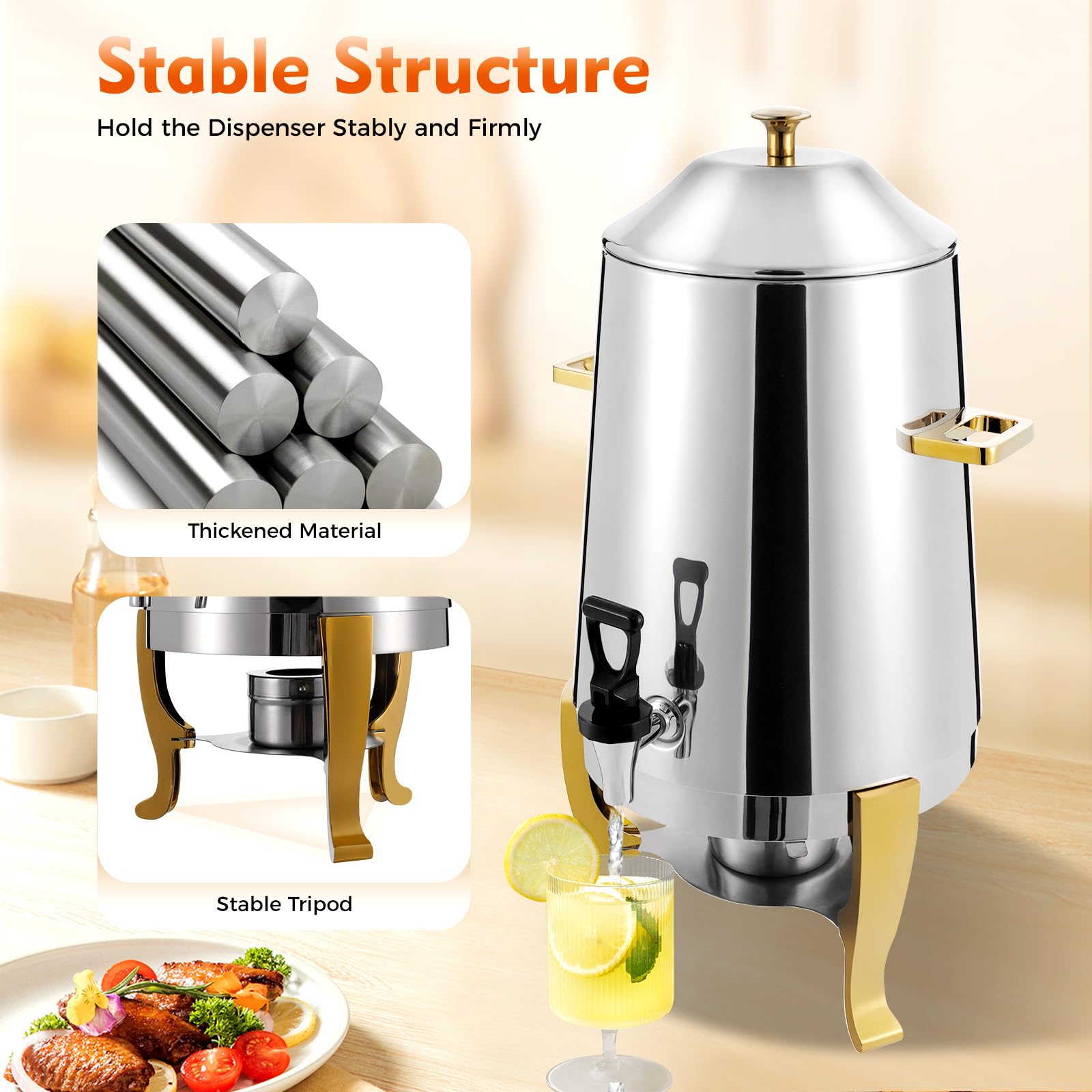 YIYIBYUS 3.5 Gallon Stainless Steel Hot Beverage Dispenser with Dual Heating - Perfect for Coffee, Tea, Milk & Juice - Ideal for Parties, Events, Buffets & Catering Services