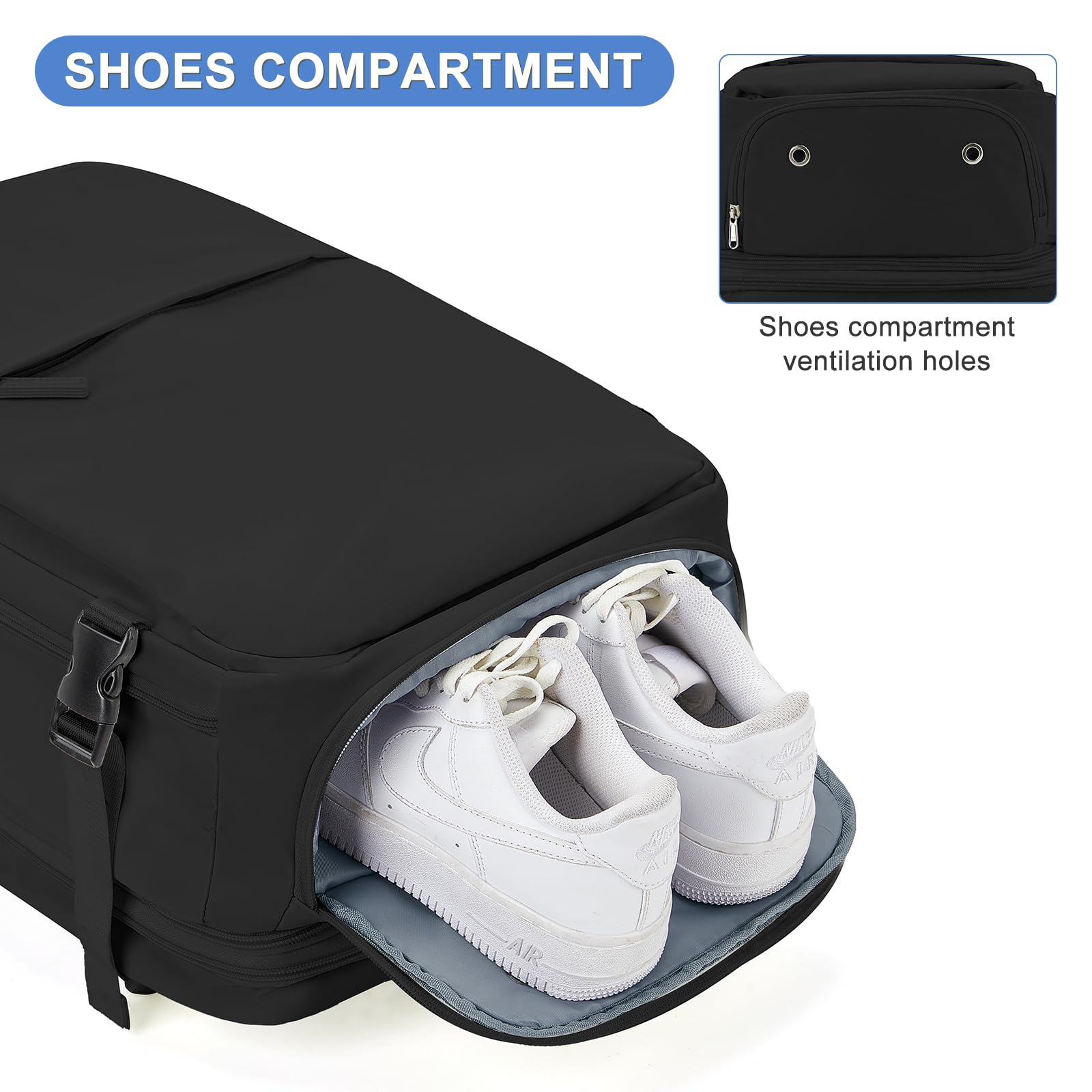 Expandable Travel Backpack for Women & Men - Airline Approved Carry-On Backpack, Waterproof Flight Approved Personal Item Bag for Airplane Travel, Gym & Outdoor Adventures - Black