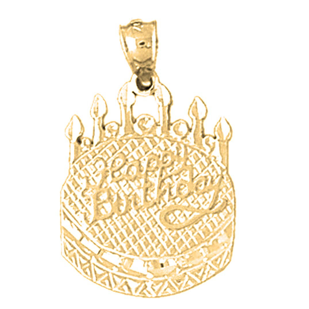 14K Yellow Gold Happy Birthday Pendant Necklace - 27mm Personalized Jewelry Gift for Women, Birthday Party & Special Occasions
