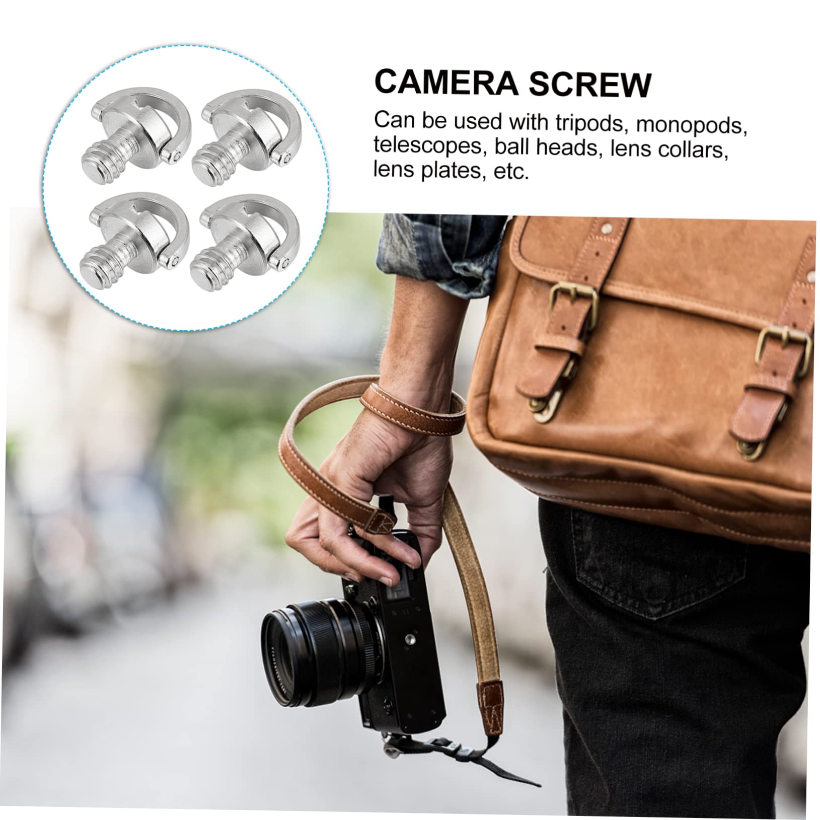 HOMSFOU 4 Pack Stainless Steel Camera Tripod Screw Mount - Heavy Duty PTZ Clamp with D-Ring for DSLR, Mirrorless, Video Cameras - Perfect for Vlogging, Live Streaming & Photography Accessories
