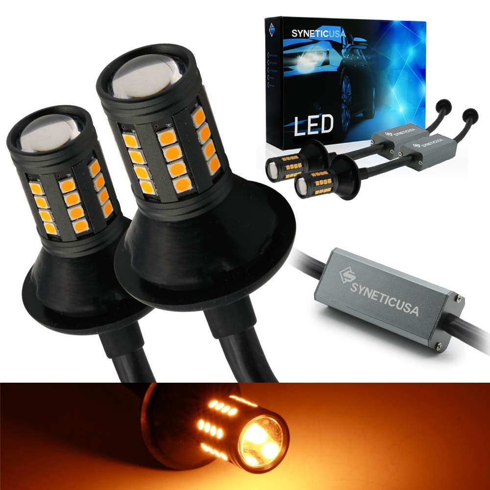 Syneticusa 1157 Error-Free Canbus LED Turn Signal Bulbs - Amber Yellow Front/Rear Lights, DRL Parking Lamps with Built-In Resistors | No Hyper Flash | Perfect for Cars, Trucks & Motorcycles