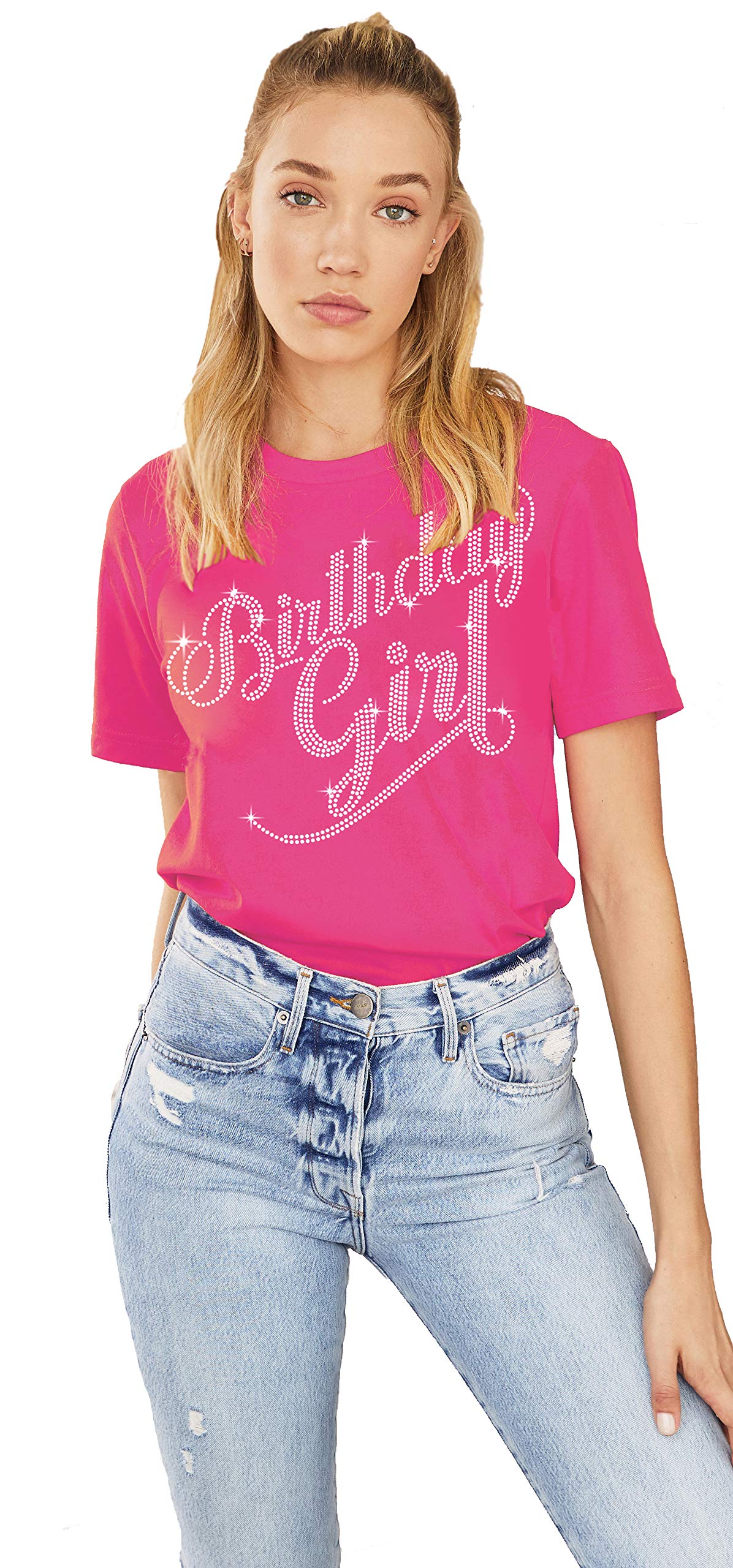 Sparkling Rhinestone Birthday Sash T-Shirt for Women & Girls - Elegant Rose Gold Glitter Shirt for Birthday Celebrations - Perfect for Parties, Girls' Night Out & Special Occasions