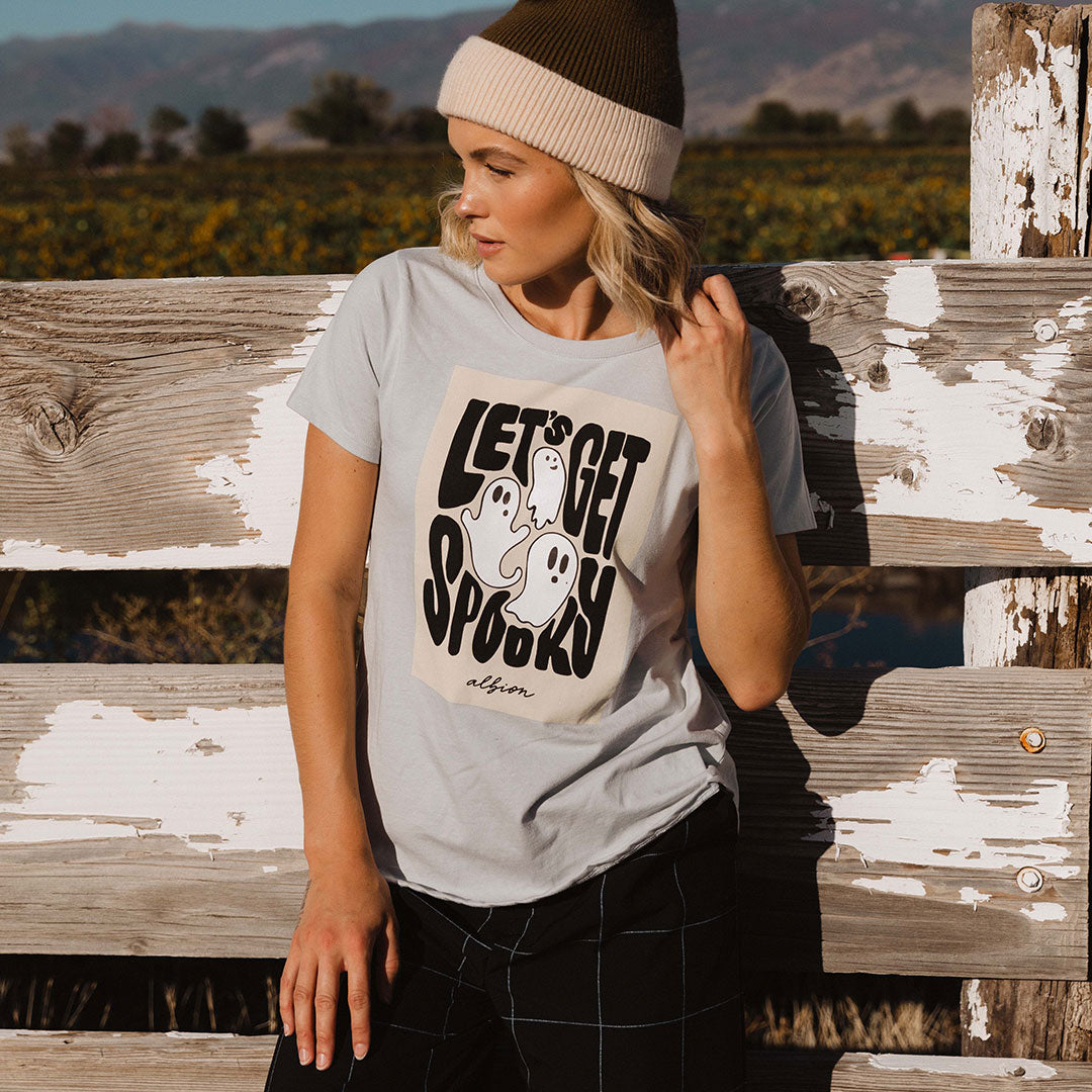Spooky White Basic Tee - Soft Cotton T-Shirt for Men & Women | Casual Wear, Halloween Costume, Everyday Outfit