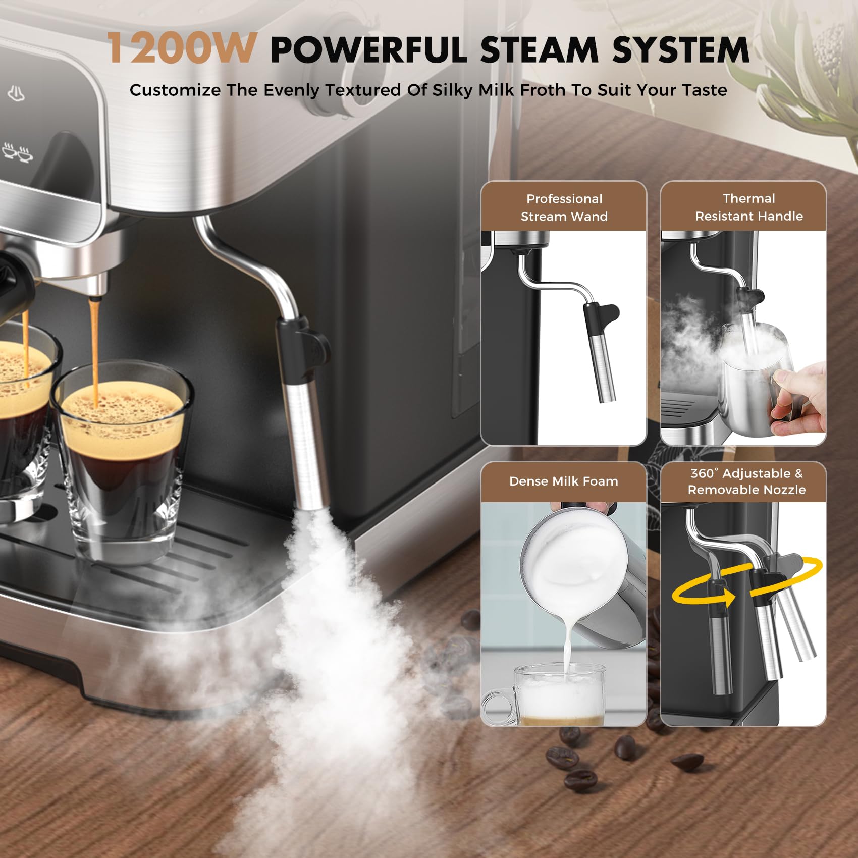 20 Bar Professional Espresso Machine with Auto Milk Frother - Compact Home Coffee Maker with LED Touch Screen & 61OZ Removable Water Tank - Perfect for Lattes, Cappuccinos & Home Baristas - Ideal for Small Kitchens, Offices & Coffee Enthusiasts