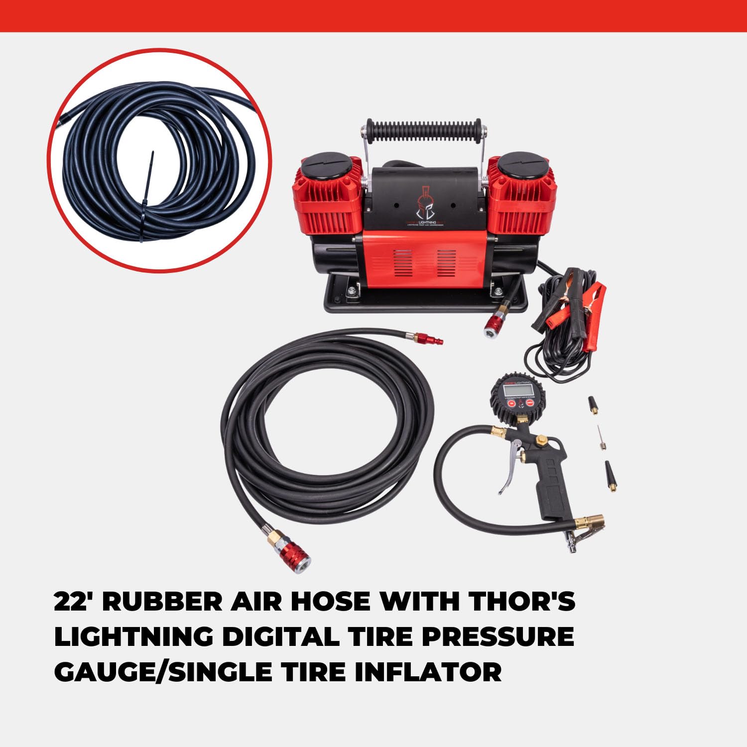 Thor's Lightning Air Systems Bolt Portable 12V True Dual Air Compressor - 10.6 CFM High Performance with Digital Pressure Gauge - Single-Tire Inflator/Deflator Air Gun - Perfect for Trucks, SUVs, ATVs & Off-Road Vehicles