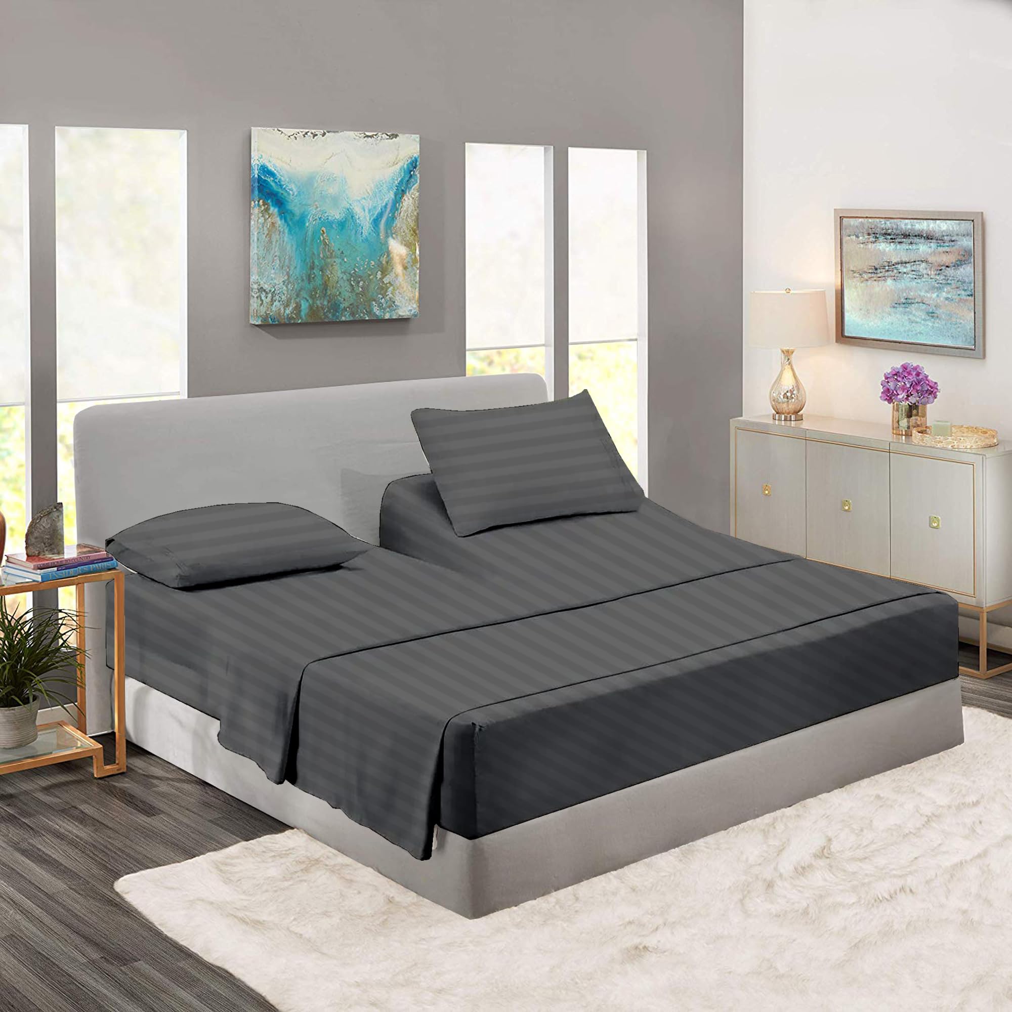 Rajlinen 100% Cotton Split King Sheet Set for Adjustable Beds - 16