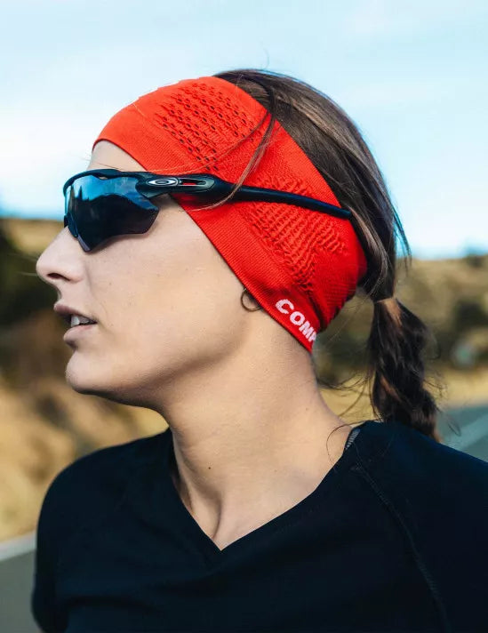 Compressport Unisex Headband On/Off - Sweat Absorbing Sports Headband for Running, Cycling & Workouts - Red