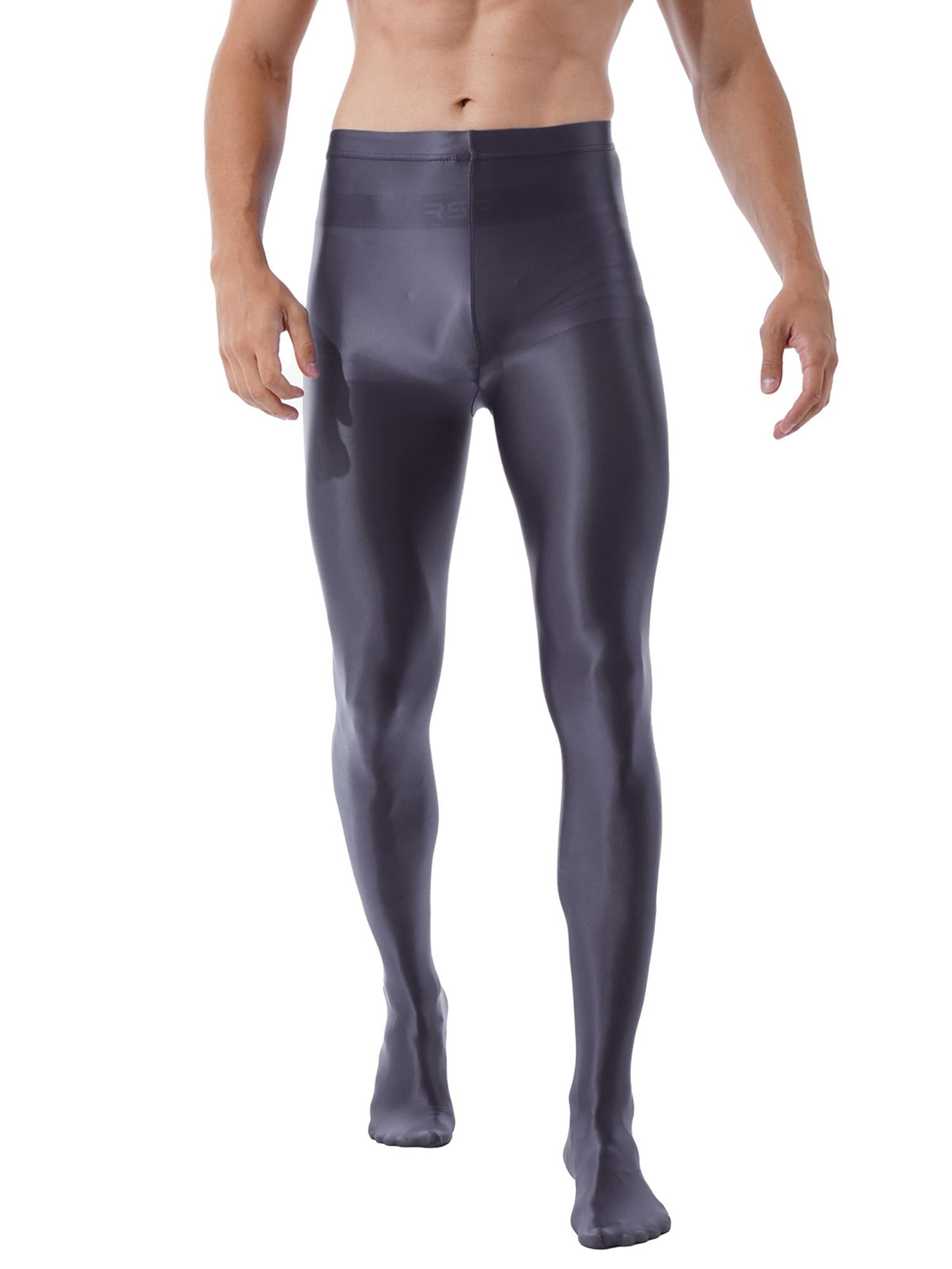 iiniim Men's Ultra Shiny Oil Glossy Pantyhose - High Elastic Opaque Tights & Stockings for Cosplay, Dance, Fashion & Night Out (Sexy Leggings for Men)