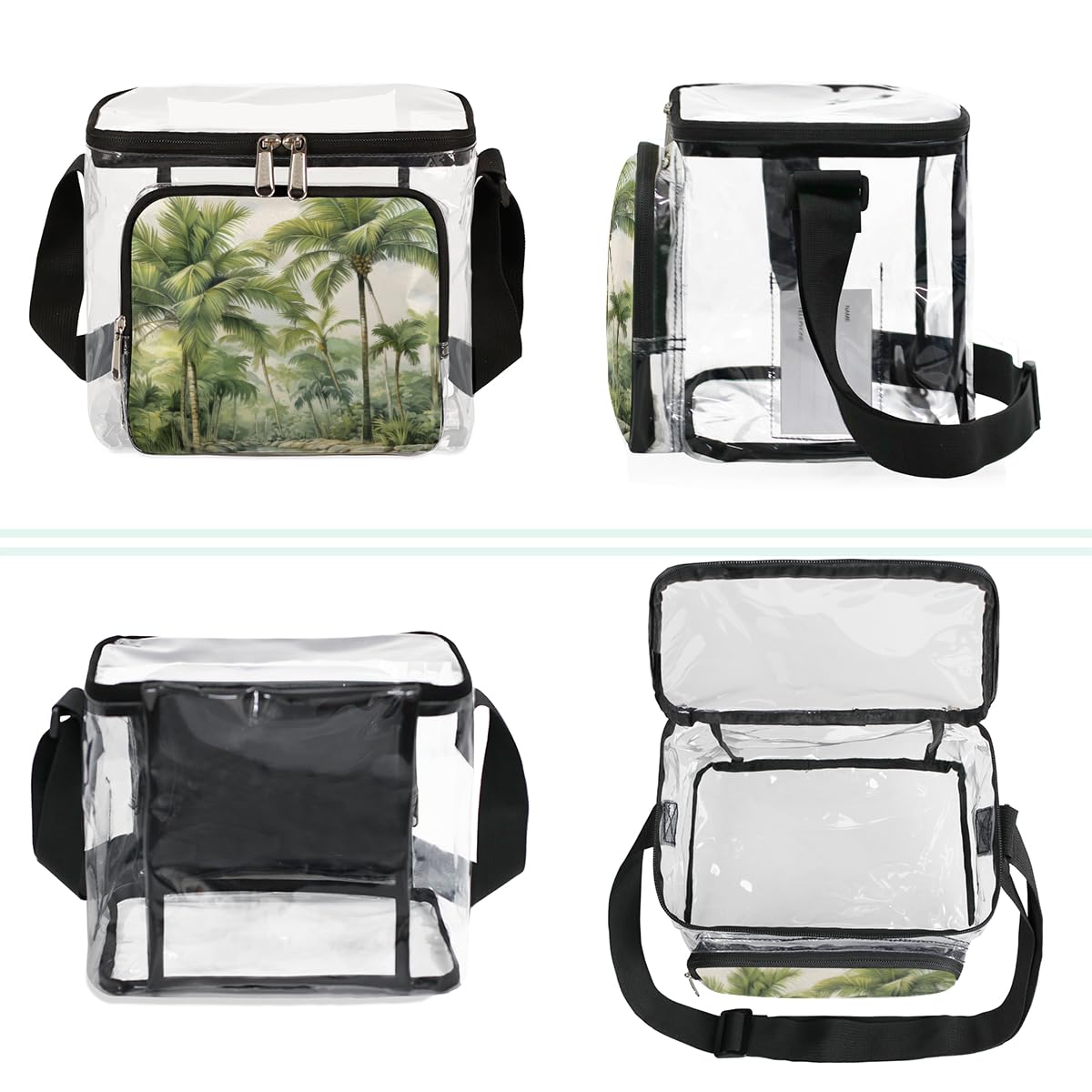 GzLeyigou Clear Coconut Palm Tote Bag with Handles - Transparent Crossbody Shoulder Bag for Lunch, Beach & Outdoor Activities | Perfect for Travel, Picnic, Concerts & Sports Events | Stadium Approved Tropical Design