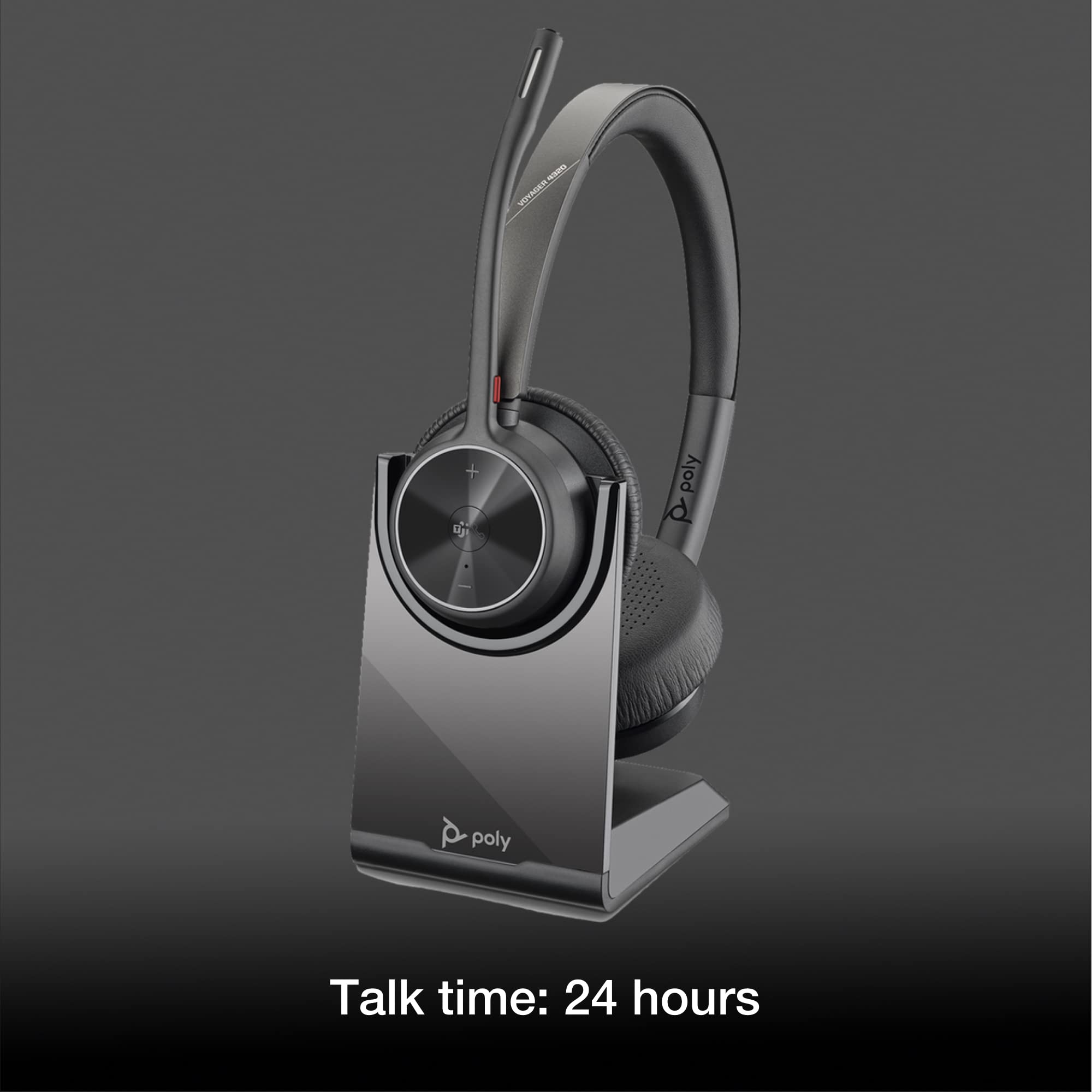Poly Voyager 4320 UC Wireless Bluetooth Headset with Charge Stand - Teams Certified for PC, Mac, Deskphone | Compatible with Zoom, RingCentral, 8x8, Vonage | Includes Microfiber Cleaning Cloth | Perfect for Remote Work, Video Conferencing & Call Centers