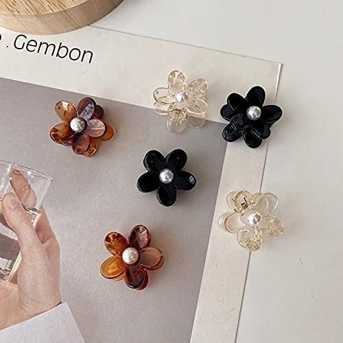 6-Piece Kawaii Lovely Flower Pearl Hair Claw Clips for Women & Girls - Hairpin Crab Headband for Washing Face, Bathing, and Daily Styling - Cute Hair Accessories (Color: G)
