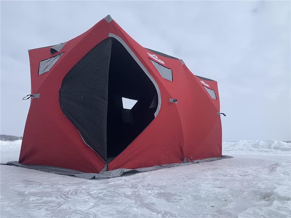 THUNDERBAY Pop-Up Ice Fishing Shelter - 68-112 Sq Ft Portable Hub Tent for 6-8 People | Winter Ice Shanty for Family & Group Fishing Trips | Perfect for Lake, River & Outdoor Ice Adventures