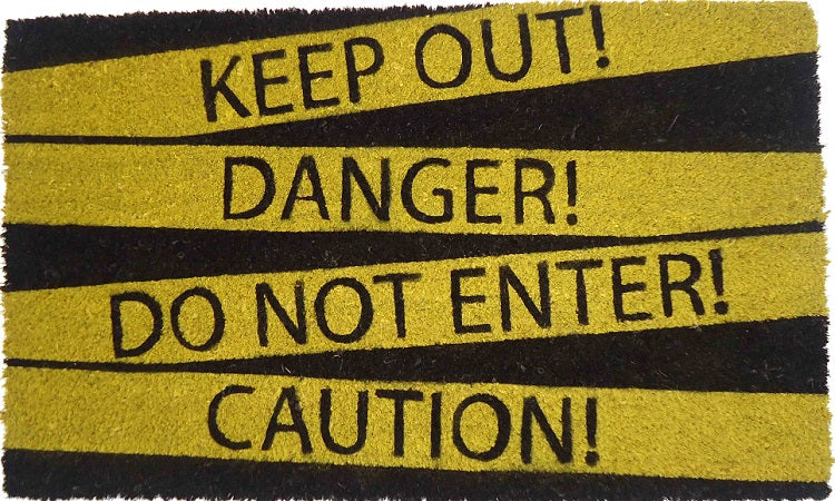 Danger Do Not Enter Vinyl Coir Doormat - Non-Slip Indoor/Outdoor Welcome Mat for Home, Office & Garage Entrance - Perfect for Halloween, Horror Theme Parties & Haunted House Decor