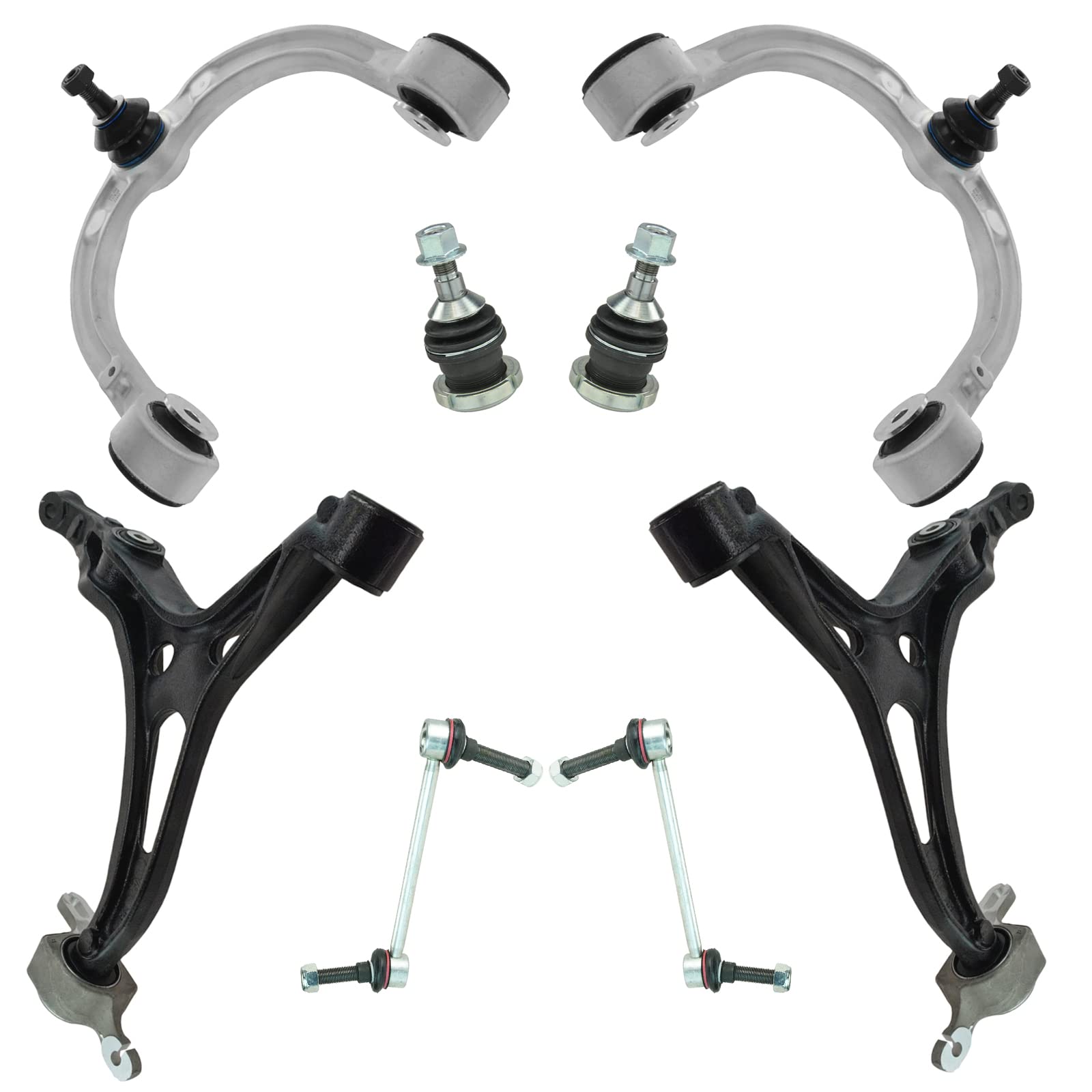 TRQ Front Suspension Kit with Ball Joint, Control Arm, and Sway Bar Stabilizer Link - Compatible with 06-12 Mercedes-Benz C-Class, E-Class - Improve Ride Comfort & Handling for City Driving & Highway Cruising