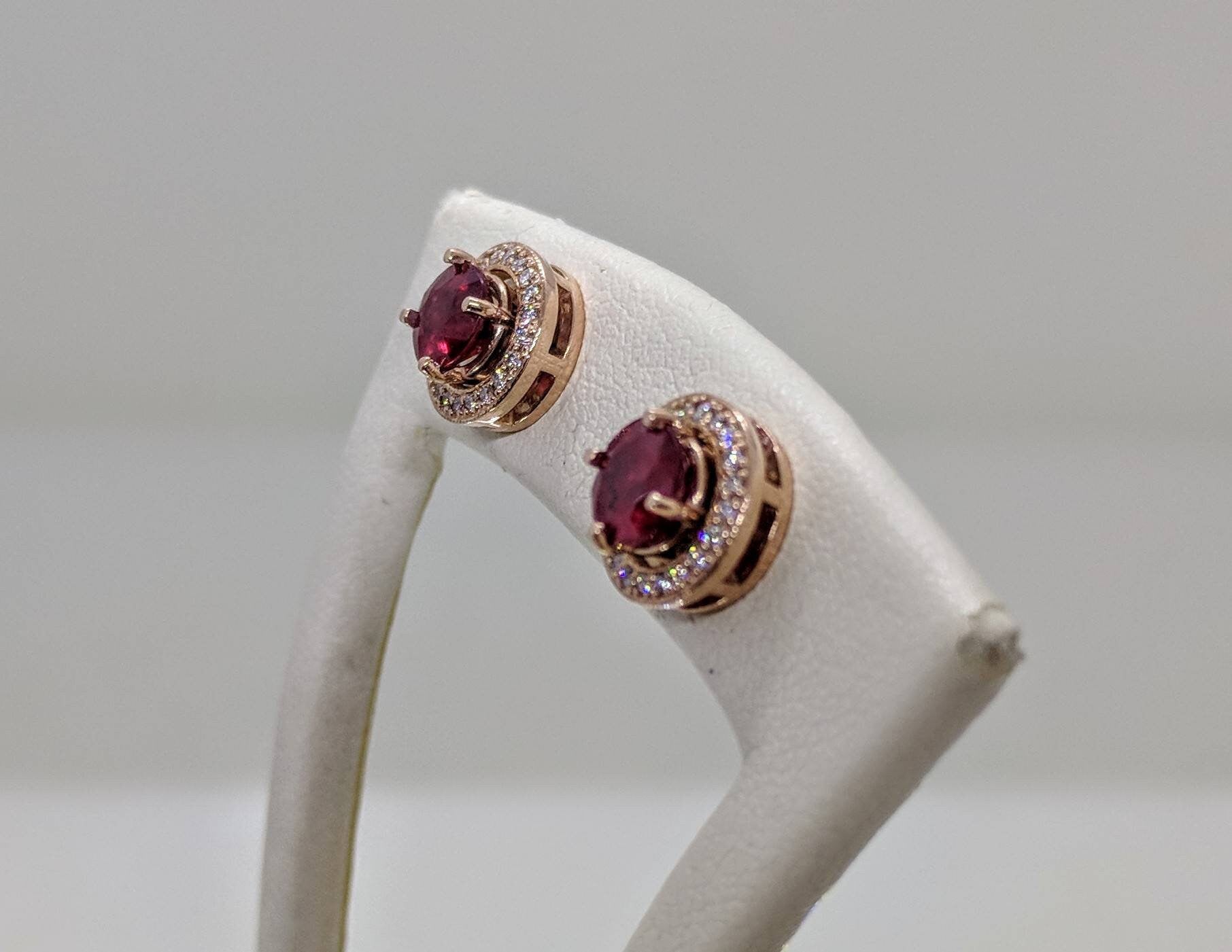 14K Solid Gold Genuine Round Blood Red Ruby Stud Earrings with Diamond Accents - 1.5+ TCW Natural Rubies, Valentine's Day Gift, Fine Jewelry for Women - Perfect for Weddings, Anniversaries & Special Occasions