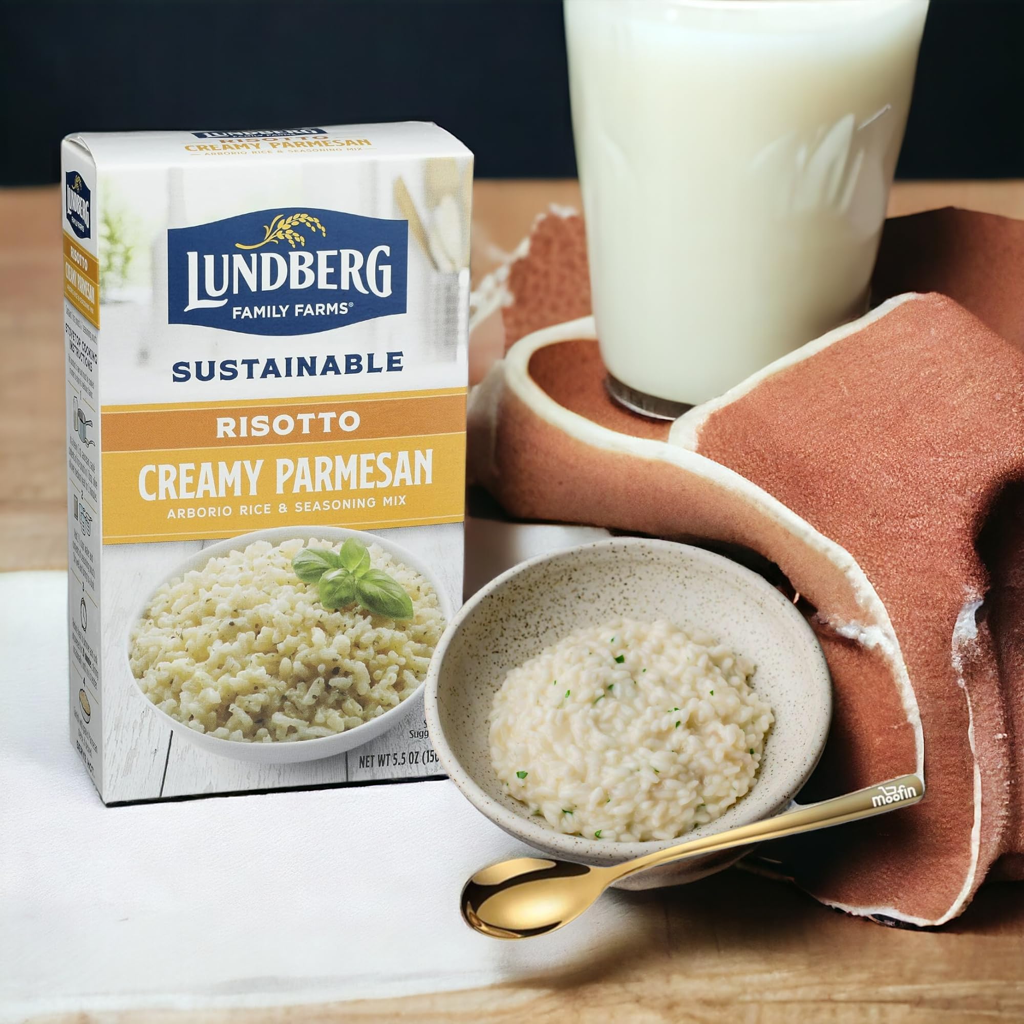 Organic Arborio Rice for Creamy Parmesan Risotto - 5.5 oz Sustainable Italian-Style Risotto with Golden Spoon - Quick 20-Minute Gourmet Meal - Perfect for Dinner Parties, Date Nights & Cozy Family Meals