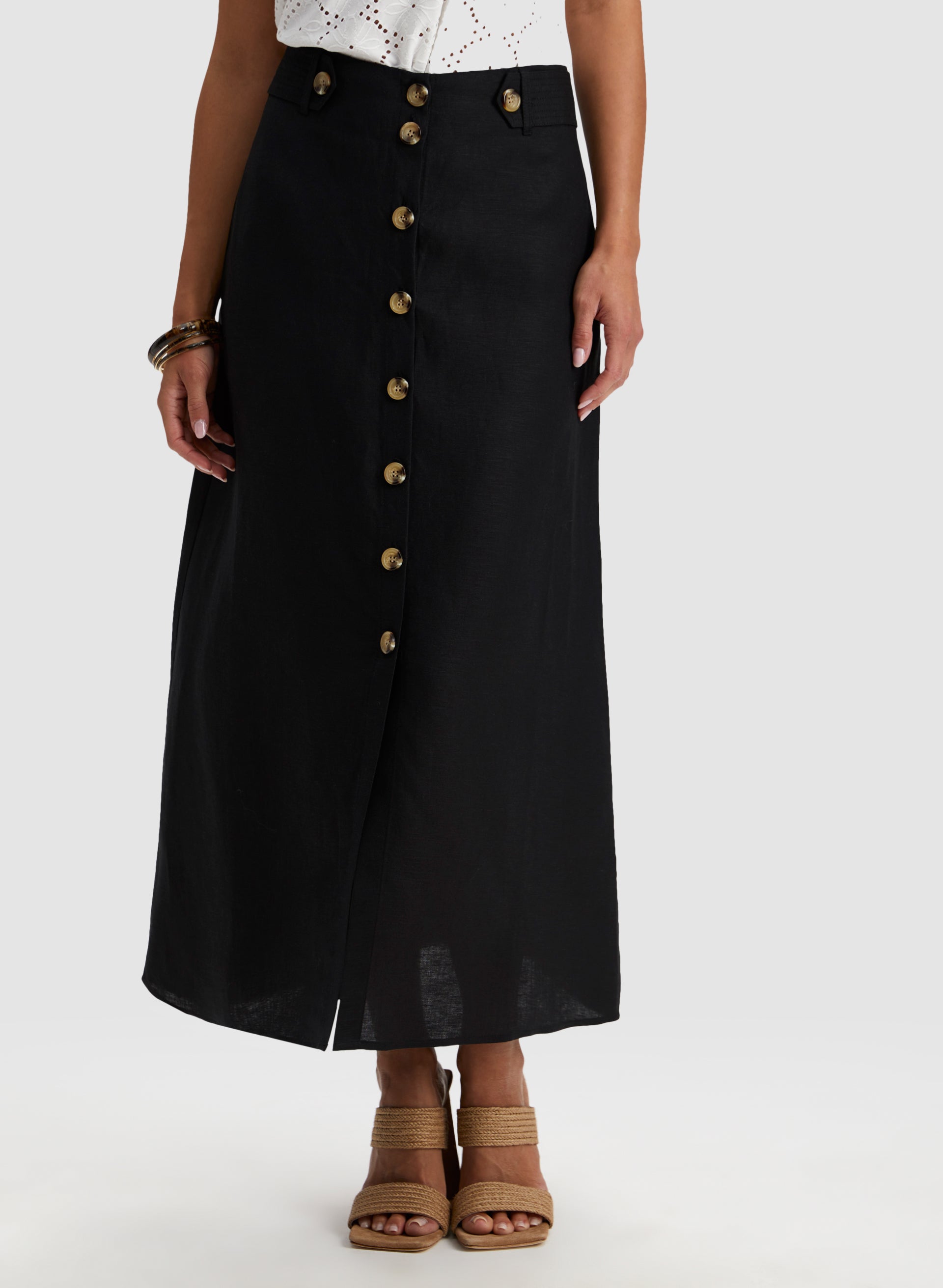 Elegant Button Detail Linen Maxi Skirt for Women - Boho Summer Beach Dress, Casual Outfit & Vacation Wear