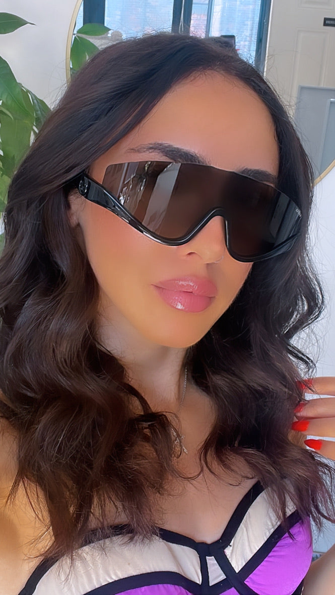 Gucci GG1650S Black Half Rim Shield Sunglasses for Men & Women - UV Protection, Stylish & Lightweight for Driving, Beach & Outdoor Activities