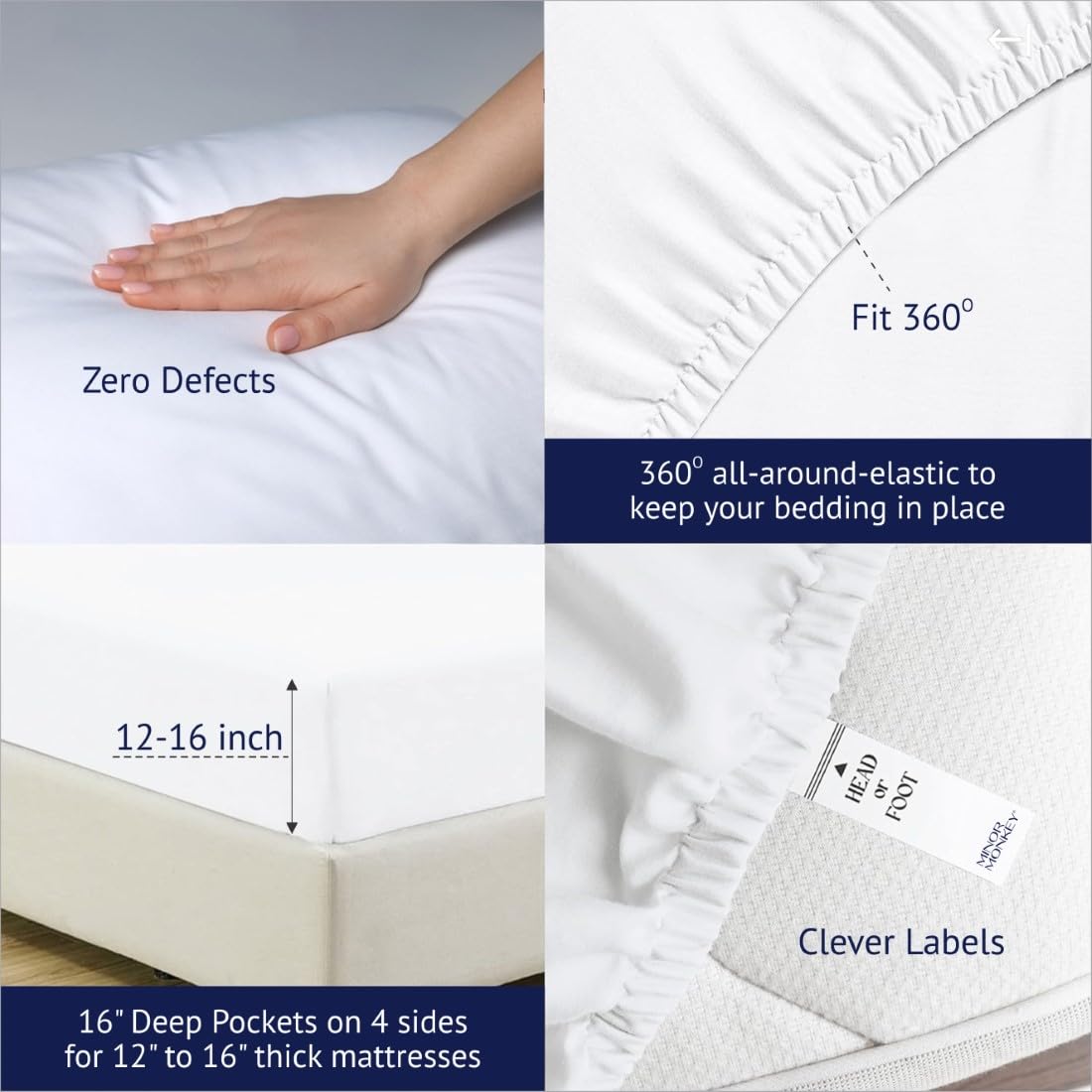 Luxury 1000 Thread Count California King Size Egyptian Cotton Sheets Set - 4Pc Soft Sateen Weave Bedding with 16