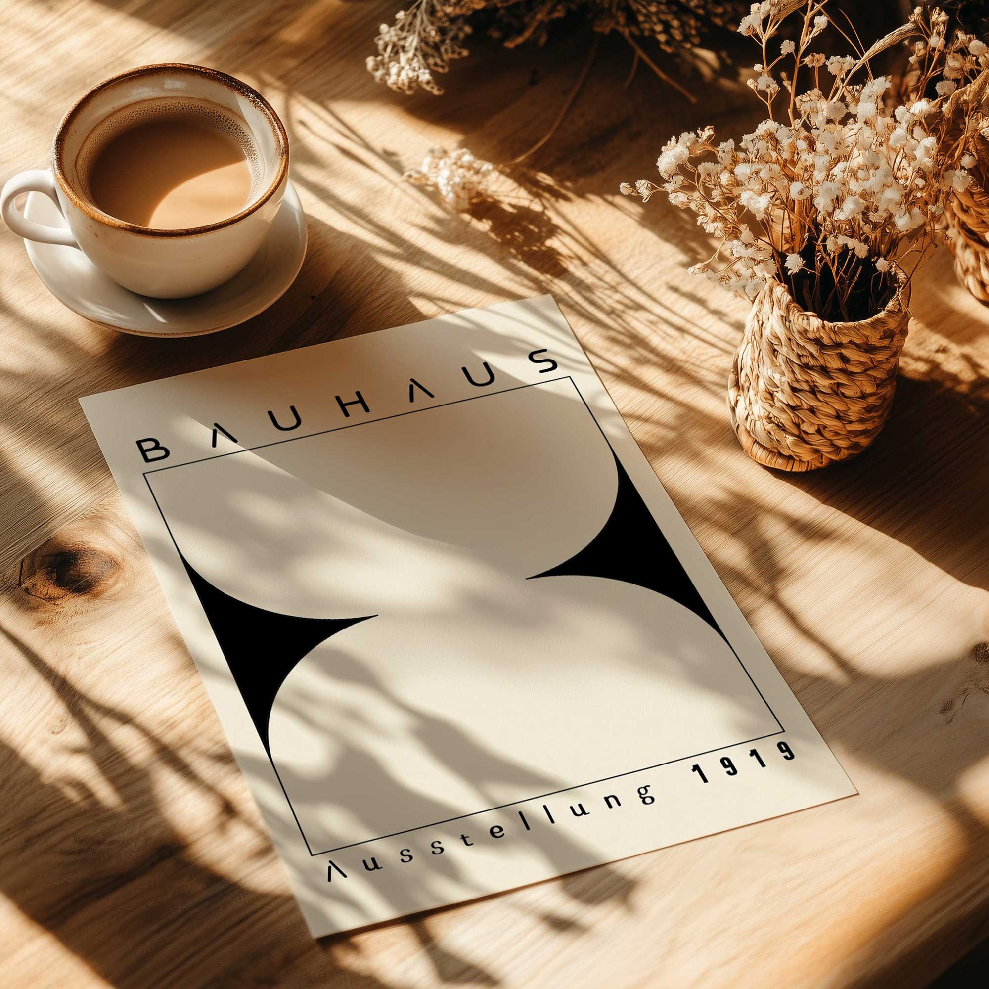 Bauhaus Monochrome Hourglass Print Wall Art - Minimalist Black and White Home Decor for Living Room, Bedroom & Office