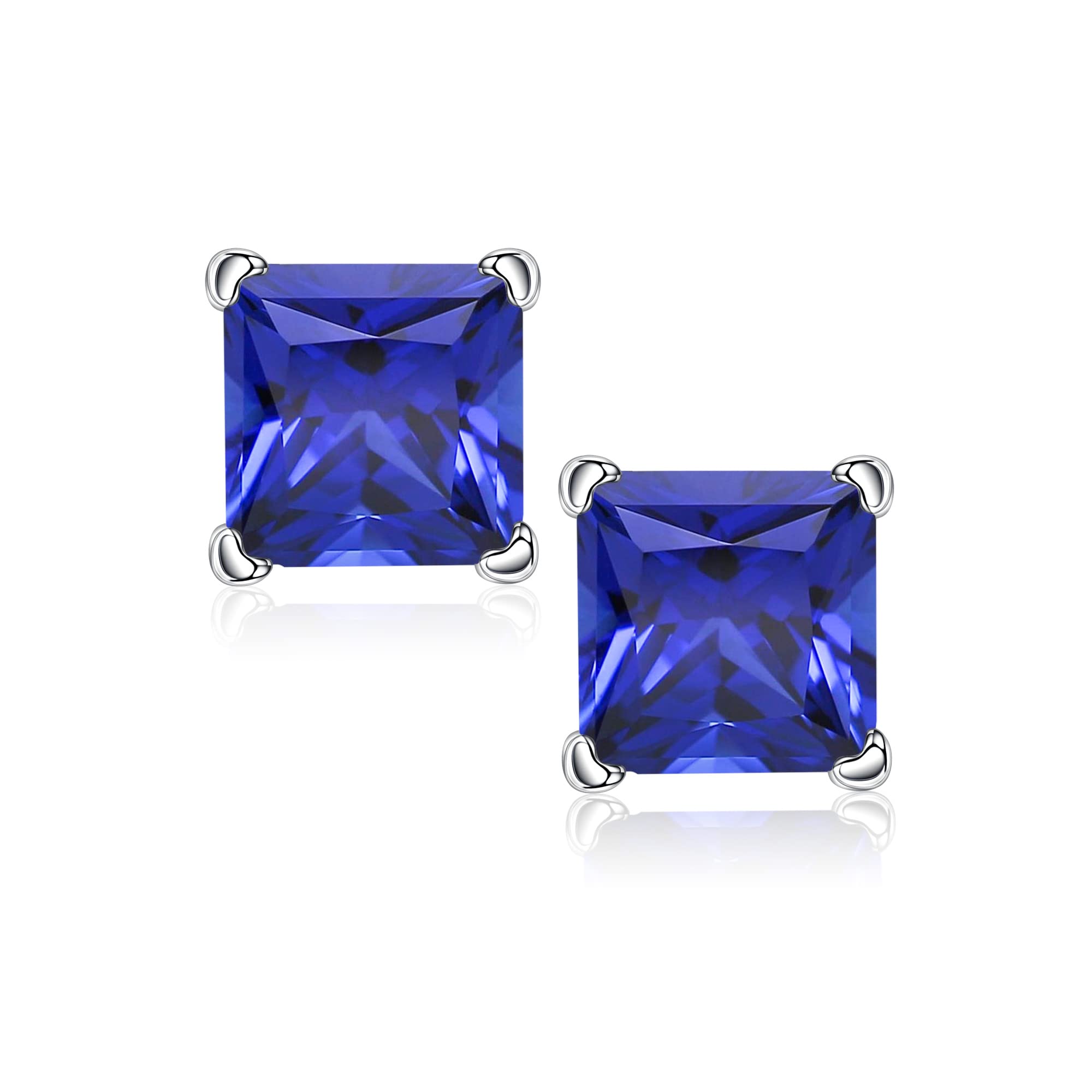 Princess Cut Birthstone Earrings for Women & Mom - Genuine or Created Sparkle Jewelry in 18K White Gold Plated S925 Sterling Silver | Elegant Solitaire Stud Earrings for Birthday Gifts, Anniversary & Special Occasions