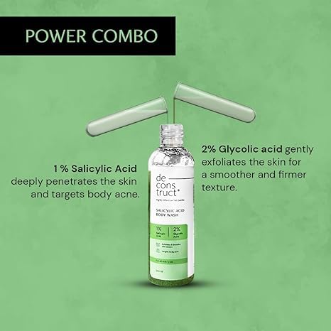 NG Deconstruct Salicylic Acid & 2% Glycolic Acid Exfoliating Body Wash - 200ml for Acne-Prone Skin & Body Breakouts - Perfect for Shower & Post-Workout Cleansing