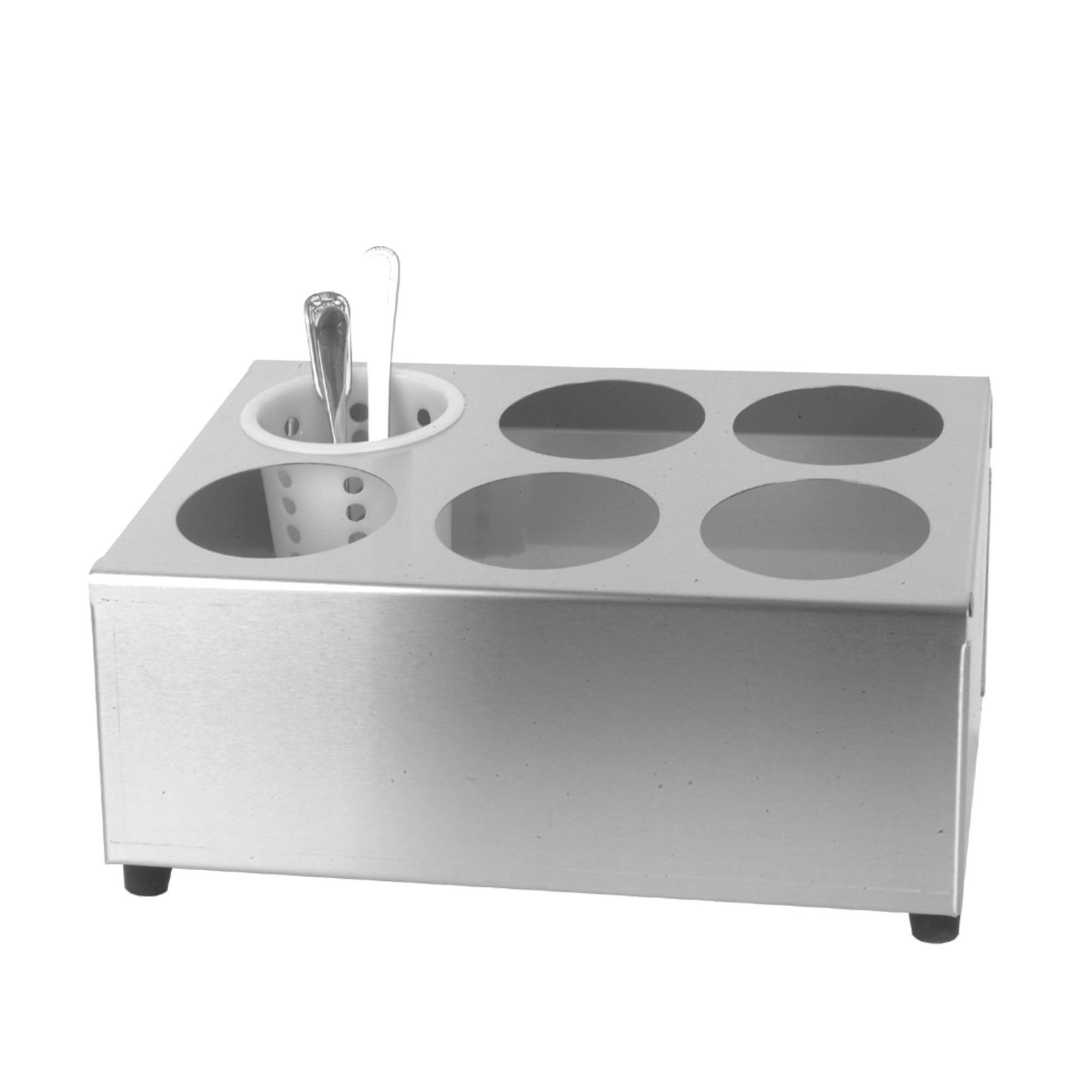 Thunder Group SLFC006 - 6 Hole Stainless Steel Flatware Cylinder Holder for Restaurants, Kitchens & Home Use - Durable Silverware Organizer for Utensils, Cutlery & Kitchen Tools