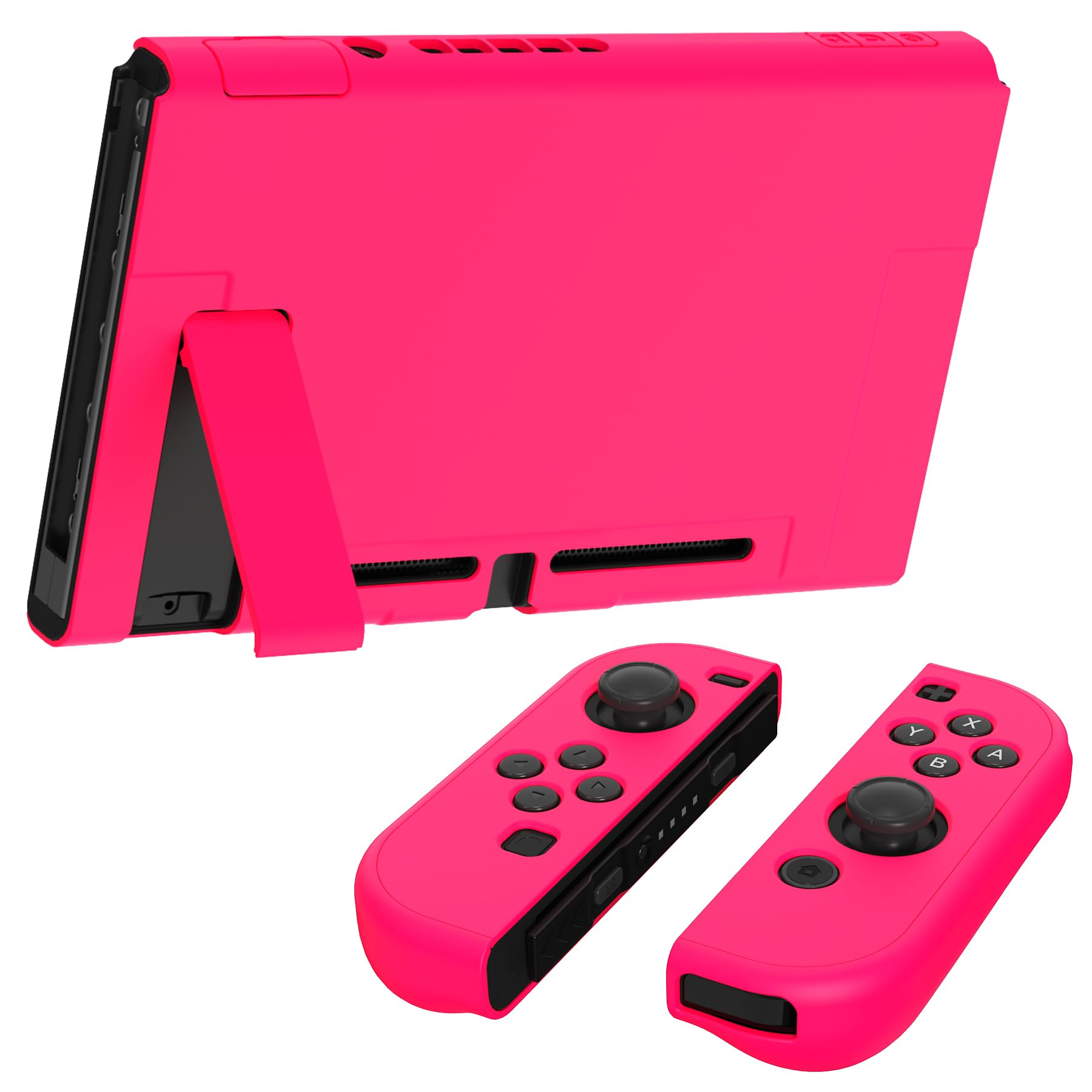PlayVital Upgraded Dockable Case for Nintendo Switch Joy-Con - Ergonomic Protective Cover with Detachable Shell for Joy-Con Controllers (Glow Pink) - Perfect for Gaming, Travel & Storage Protection