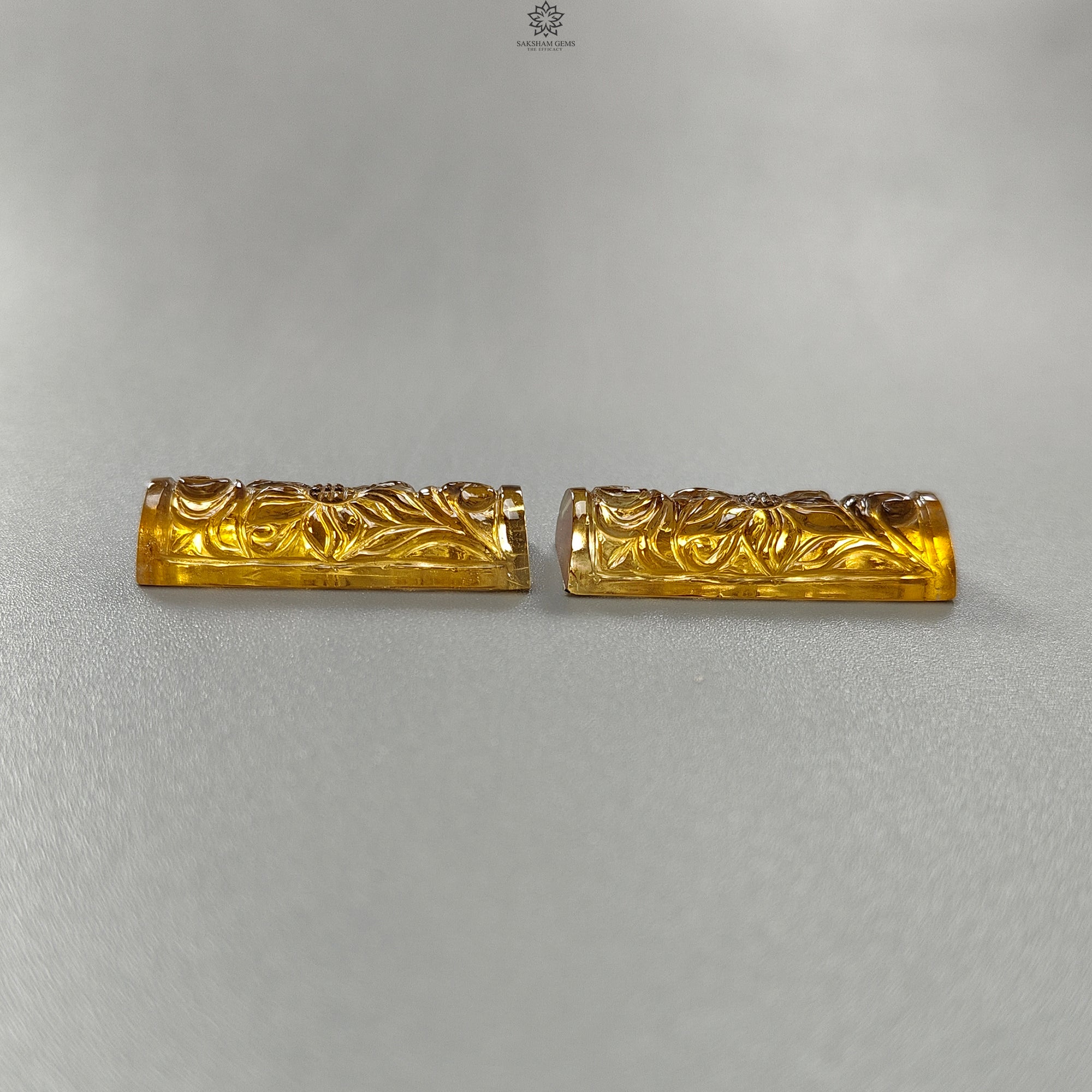 Natural Untreated Yellow Citrine Gemstone Carving - 49.30cts Hand Carved Baguette Shape (32x12mm) Pair | November Birthstone for Jewelry Making, Necklace Pendants & Ring Settings