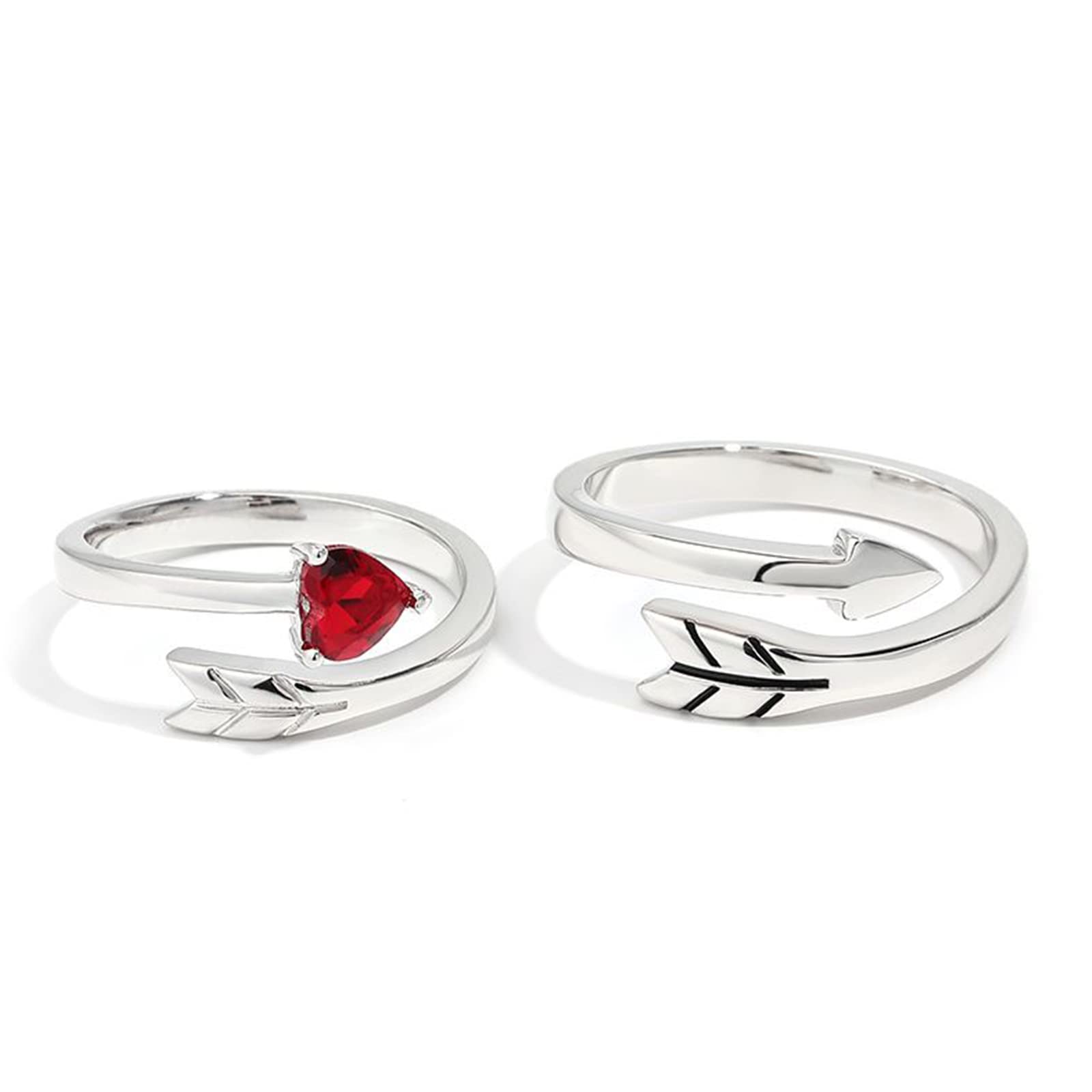 Jeulia Sterling Silver Couple Rings Set - Heart Cut Matching His & Her Wedding Bands with Garnet Red Diamond, Anniversary & Valentine's Day Gift for Couples, Engraved Jewelry Set in Gift Box - Perfect for Weddings, Anniversaries, Valentine's Day & Mother's Day Gifts