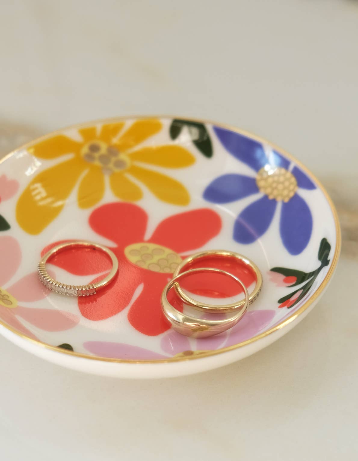 Primary Blooms Trinket Dish - Elegant Jewelry Tray for Rings, Earrings & Small Accessories | Perfect for Vanity, Dresser & Nightstand Organization