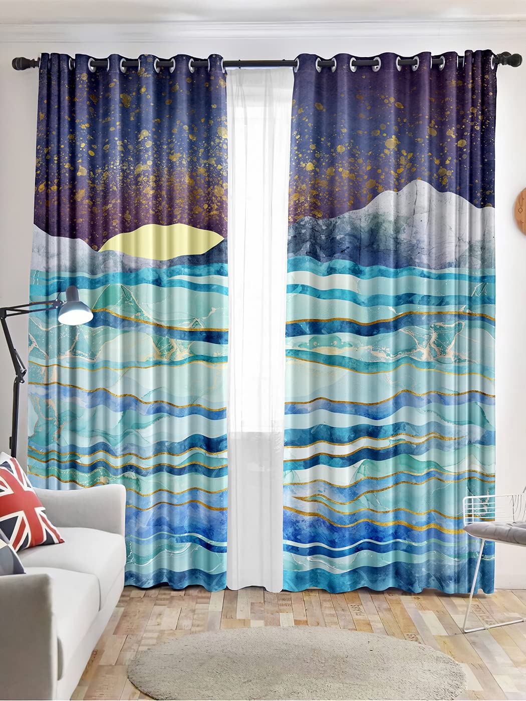 Blackout Curtains for Bedroom - Thermal Insulated Soundproof Drapes with Japanese Marble Mountain Landscape Design, 63 Inch Length & 52 Inch Width (Set of 2 Panels) - Perfect for Home Theater, Nursery & Light-Sensitive Sleepers