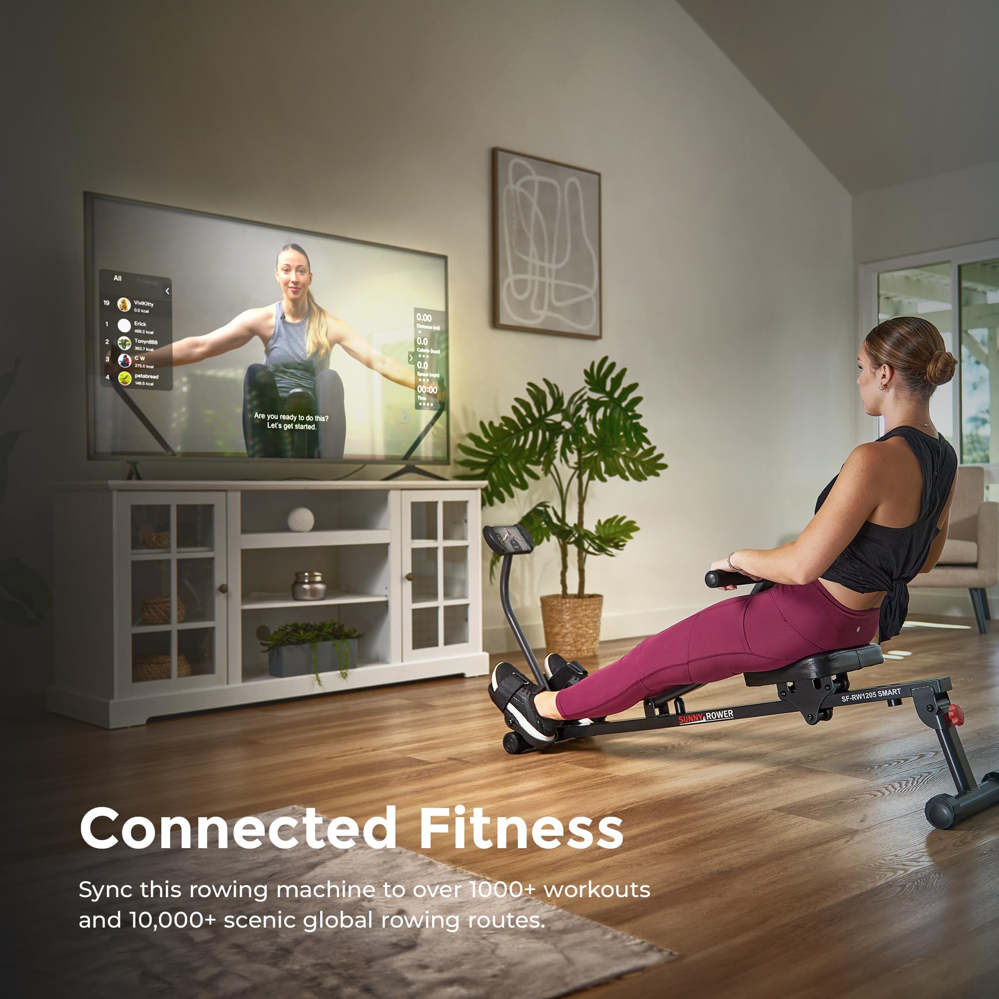 Sunny Health & Fitness Adjustable Rowing Machine - 12 Resistance Levels for Full Body Workout, Compatible with SunnyFit App | Home Gym Equipment for Cardio & Strength Training | Perfect for Small Spaces & Apartment Workouts