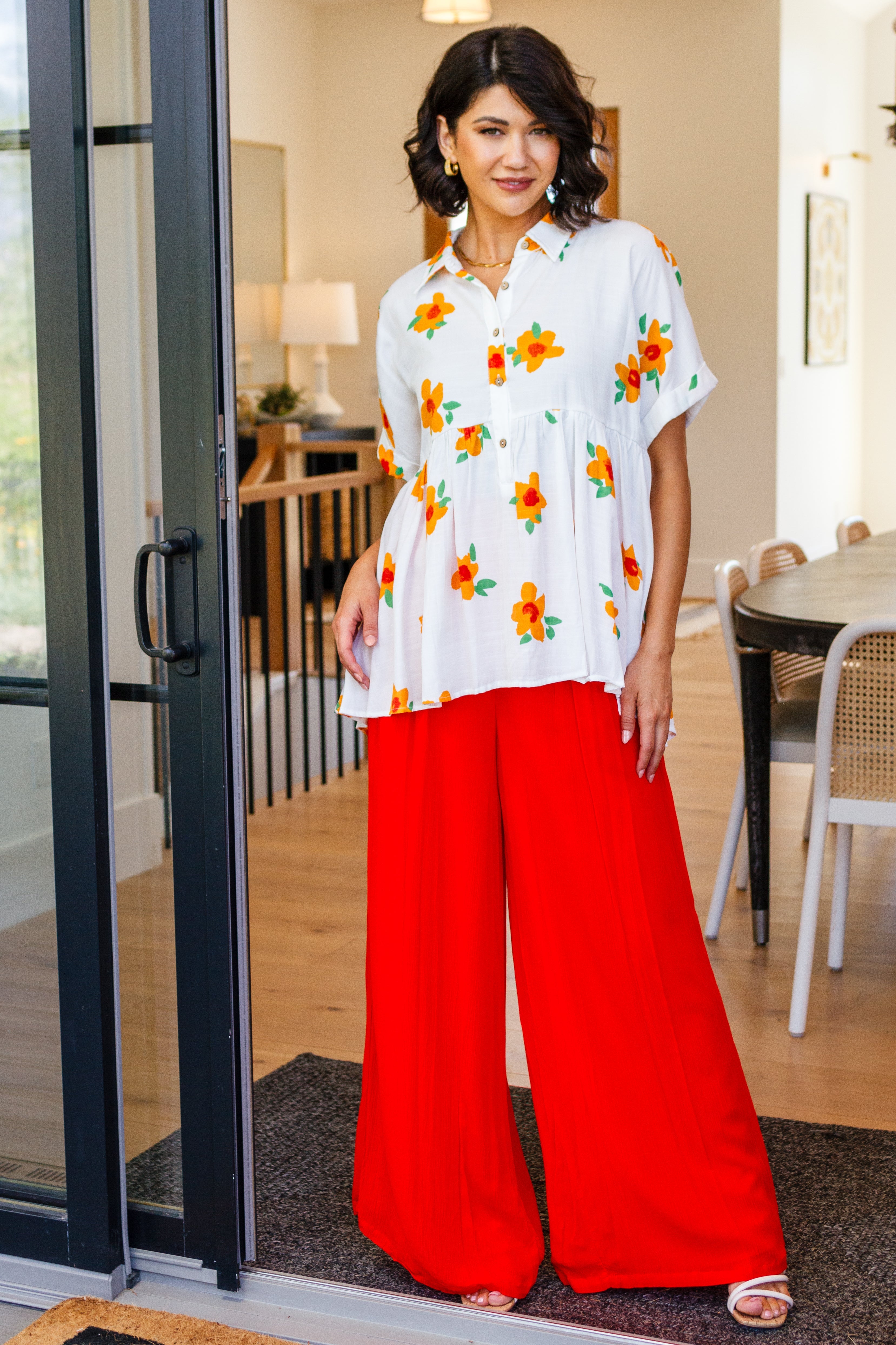 Blissed Out Button Up Babydoll Tunic - Women's Flowy Casual Top for Summer | Perfect for Beach, Date Night & Boho Outfits