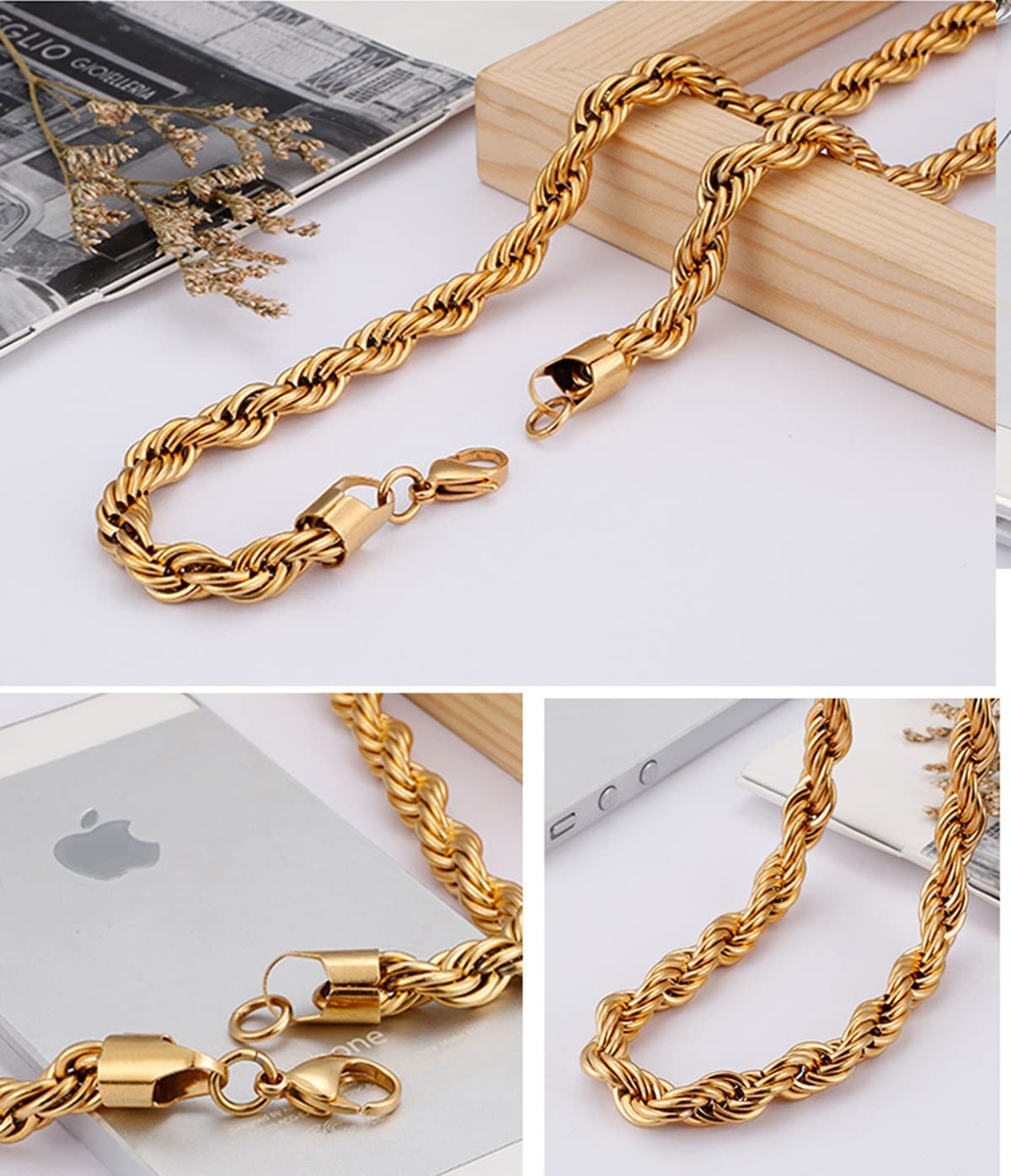 6mm Trendy Stainless Steel Twisted Chain Necklace for Women & Men - 60CM Unisex Jewelry for Casual Wear, Layering & Gift Giving