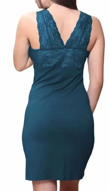 Double V Neck Tank Chemise for Women - Sexy Lace Trim Sleepwear & Lingerie - Perfect for Sleep, Lounge & Romantic Nights