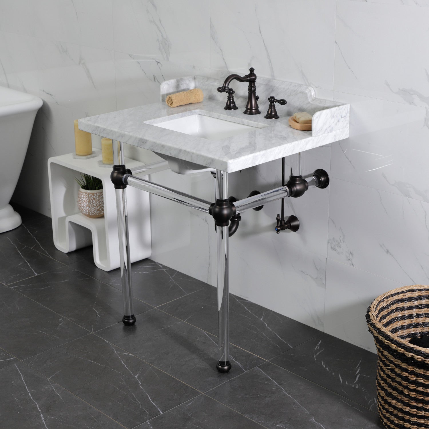 American Classic FSC1975ACL Oil Rubbed Bronze Widespread Bathroom Faucet - 3 Hole Deck Mount with 2 Handles & Pop Up Drain - Perfect for Bathroom Vanity and Powder Room Remodeling