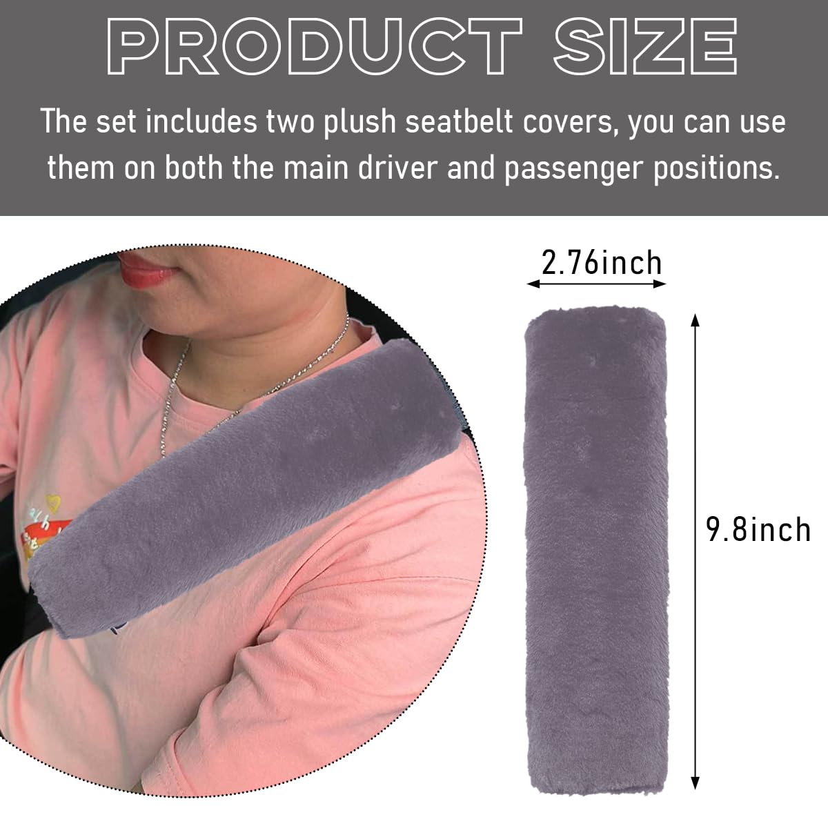 2 PCS Soft Fluffy Plush Seat Belt Shoulder Pads - Comfortable Warm Strap Covers for Adults & Kids - Car Accessories (Gray) | Perfect for Long Drives, Road Trips & Daily Commute