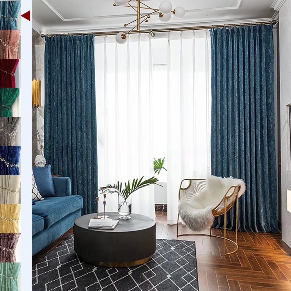 Blue Velvet Curtain Panels 42x84 Inch - 2 Panels Set for Living Room & Patio Door - Grommet Top Light Filtering Drapes - Soft Luxury Window Treatments for Home Decor (Not Blackout)