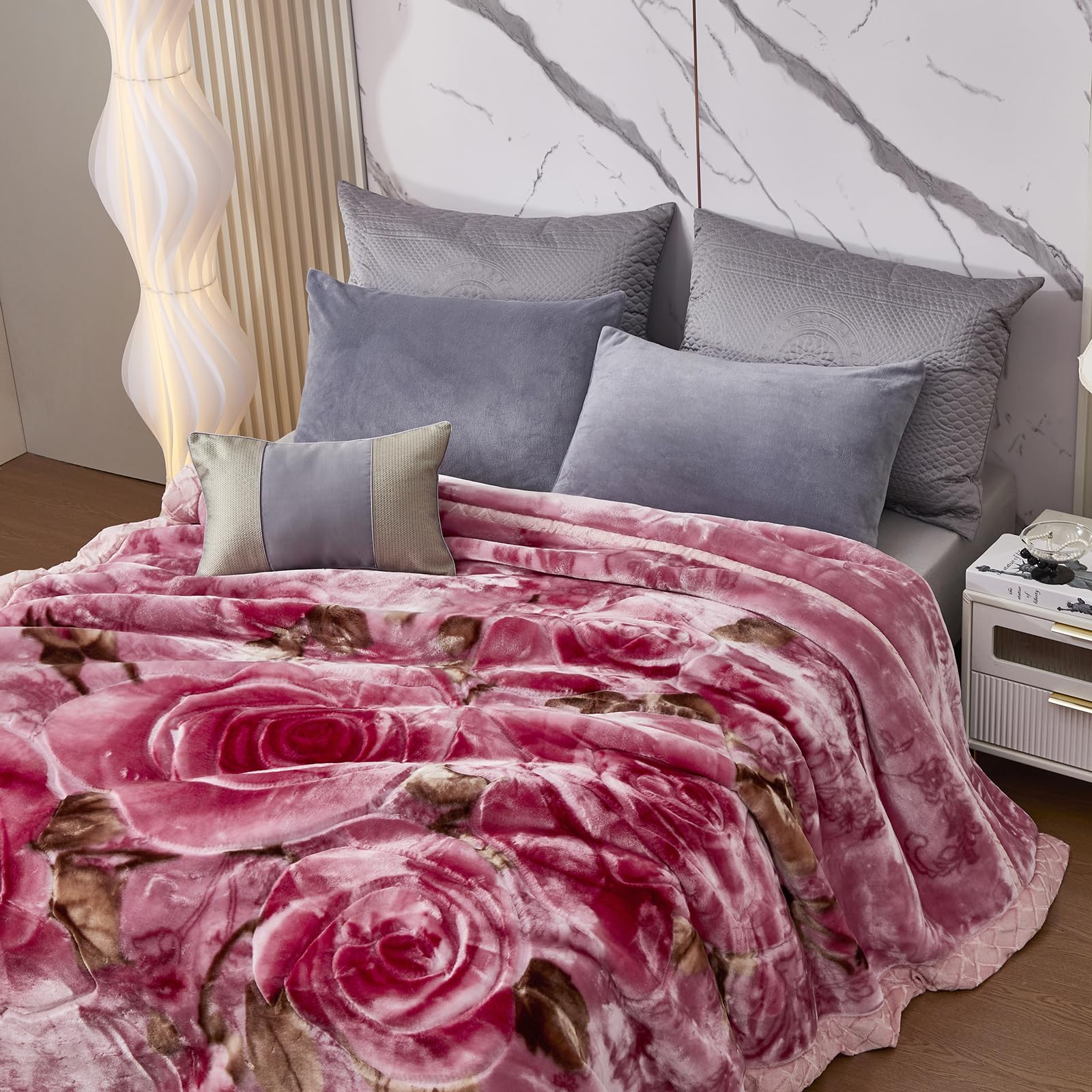 9 lb Heavy Fleece Blanket Queen Size 77x90 Inches - Ultra Soft & Warm 2-Ply Mink Blanket for Winter, Fall, Cold Weather - Cozy Pink Bed Blanket for Bedroom, Sofa, Couch, Travel (200x230 cm)