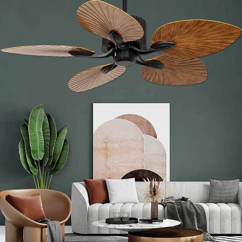 Vintage 5-Blade Ceiling Fan with Leaf Design - Perfect for Living Room, Bedroom, and Outdoor Patio Cooling