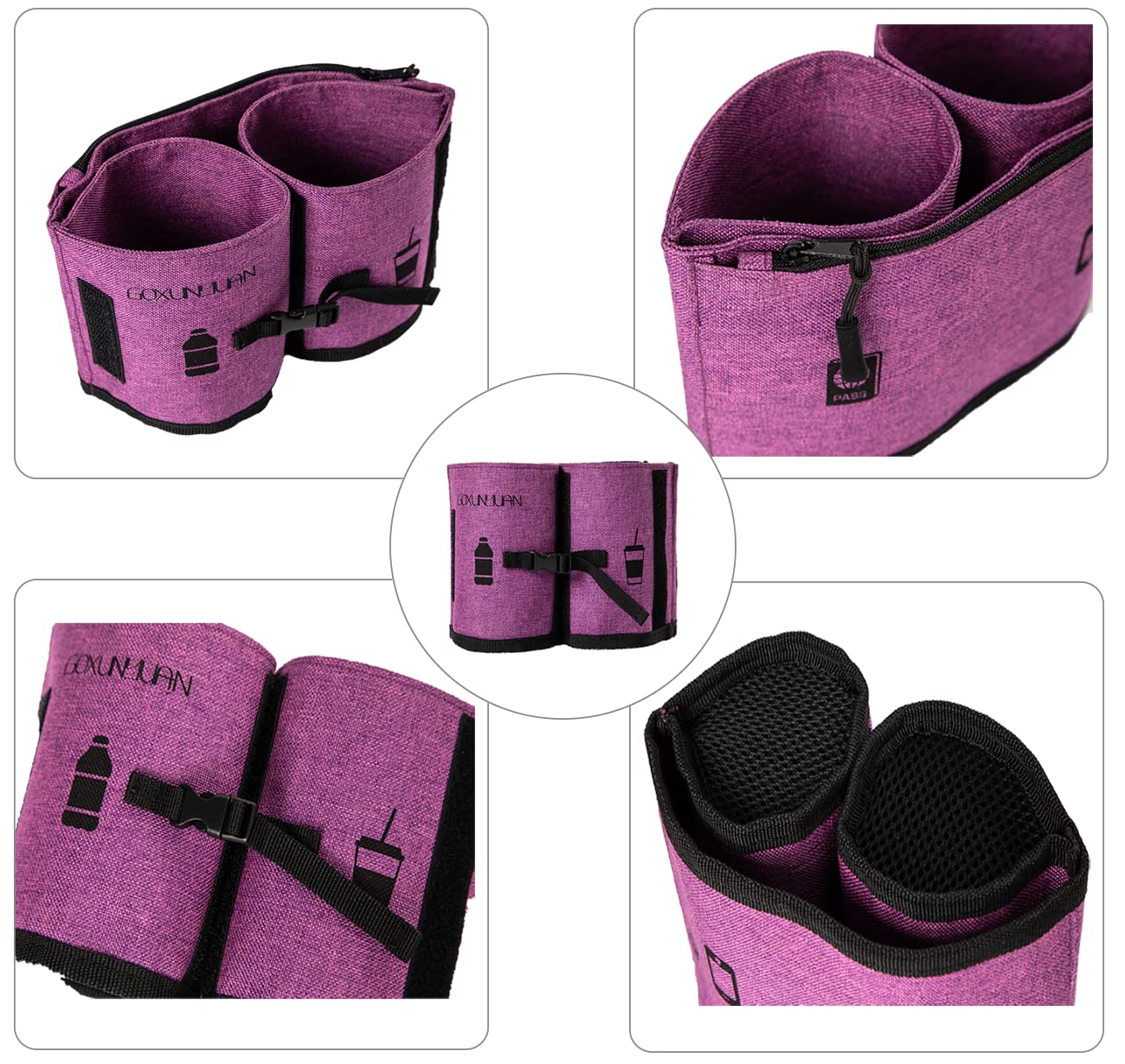 Universal Travel Cup Holder for Suitcases - Portable Drink Caddy Fits All Roll-On Luggage Handles | Holds 2 Coffee Mugs or Water Bottles | Perfect Travel Accessory for Men & Women (Purple) | Ideal for Airports, Road Trips & Commuting