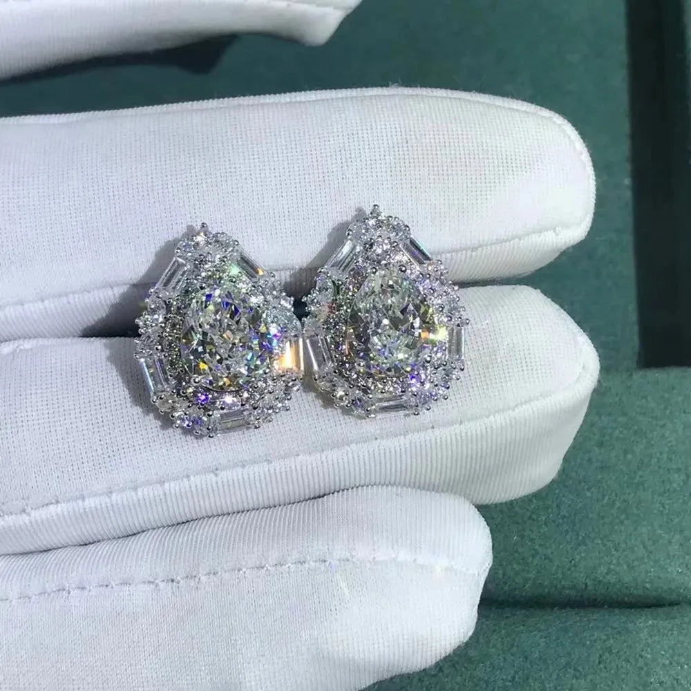 WUIHA 925 Sterling Silver 3EX Pear 8CT VVS Yellow Diamond & Pink Sapphire Moissanite Stud Earrings - Elegant Drop Earrings for Women, Perfect for Weddings, Parties & Gift Giving