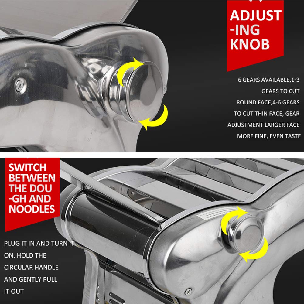 **Commercial Electric Pasta Maker Machine 110V 135W - Automatic Stainless Steel Noodle Maker with 6 Speed Adjustable Thickness & 4 Cutting Blades - Perfect for Spaghetti, Dumplings, Dough Sheets & More - Ideal for Restaurants, Home Kitchens & Italian Cuisine Lovers**