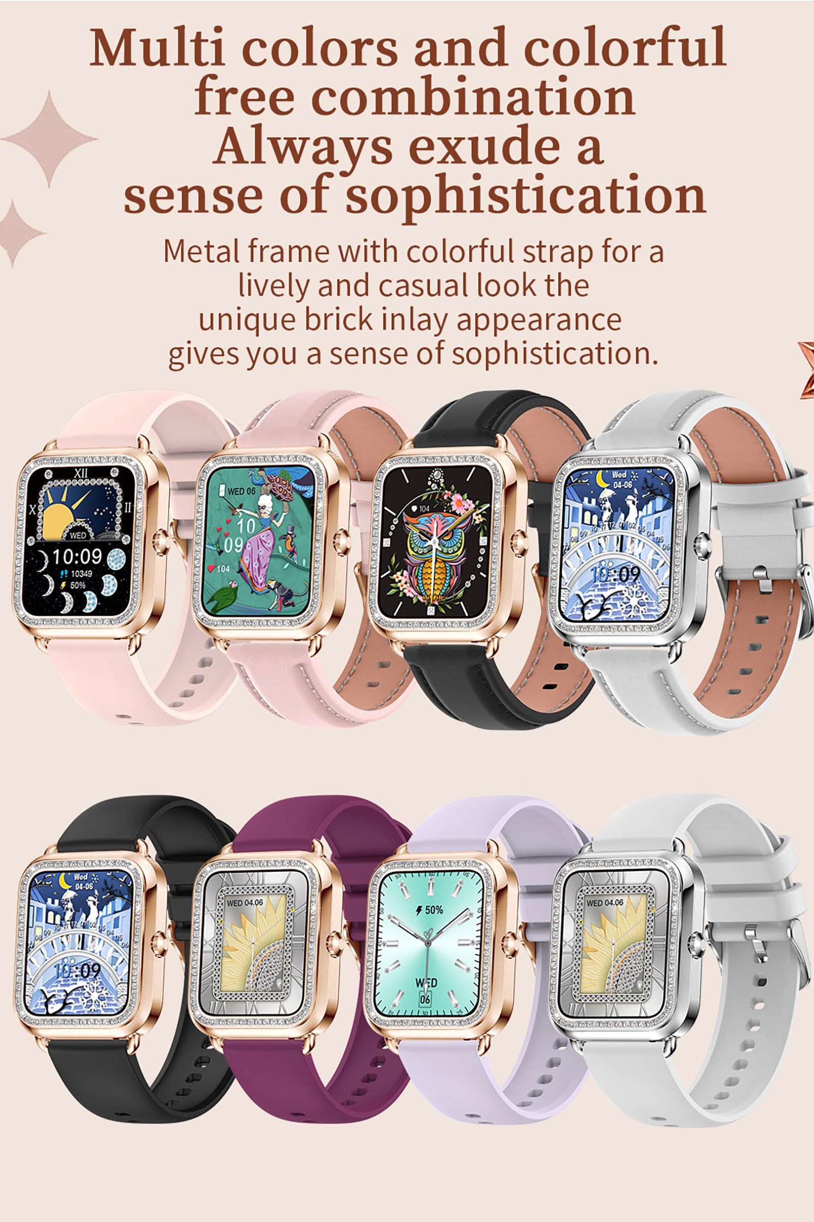 Yihou Women's Smart Watch for Android & iOS - Make Calls, Fitness Tracker with Heart Rate, Blood Pressure & Sleep Monitor, Diamond Design Elegant Pink Smartwatch - Perfect for Workouts, Office & Daily Wear