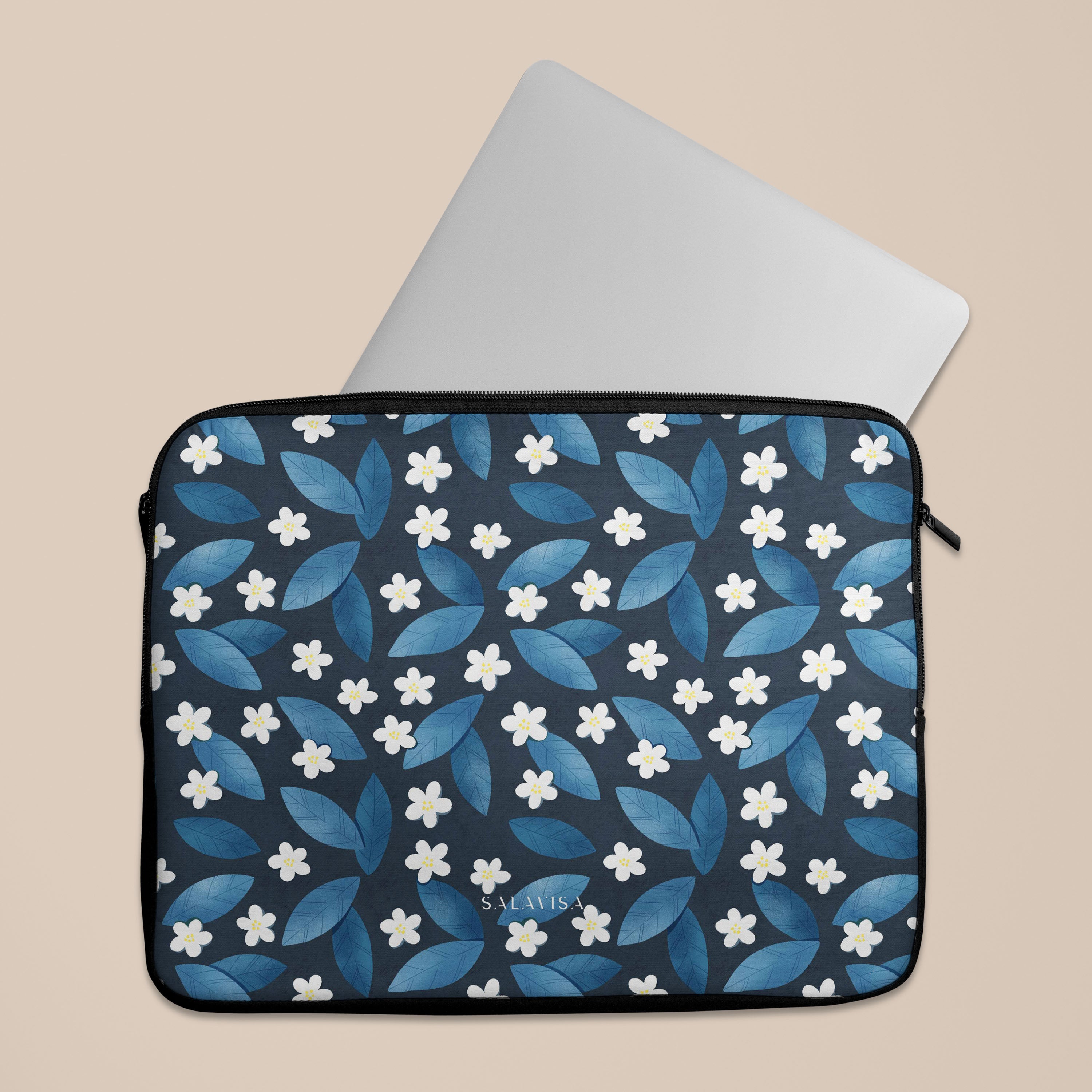 Dark Blue Summer Leafs Laptop Sleeve - 13-15 Inch Protective Case for MacBook Air/Pro, Dell, HP - Perfect for Work, School & Travel Accessories