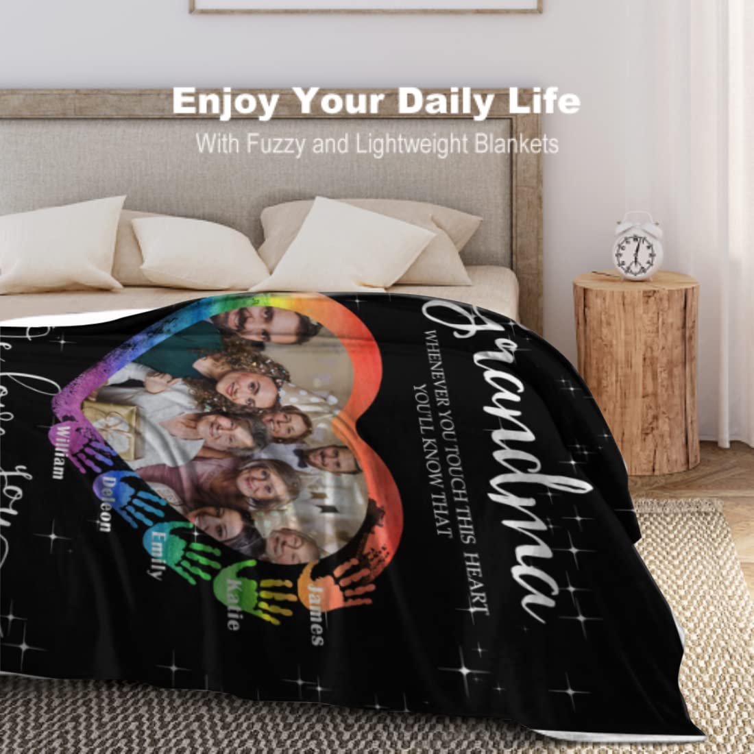 Custom Memorial Blanket for Grandma - Personalized Photo Collage Fleece Throw with Name - Loving Memory Gift - 5 Sizes (Made in USA) - Perfect for Remembrance, Comfort & Family Keepsakes