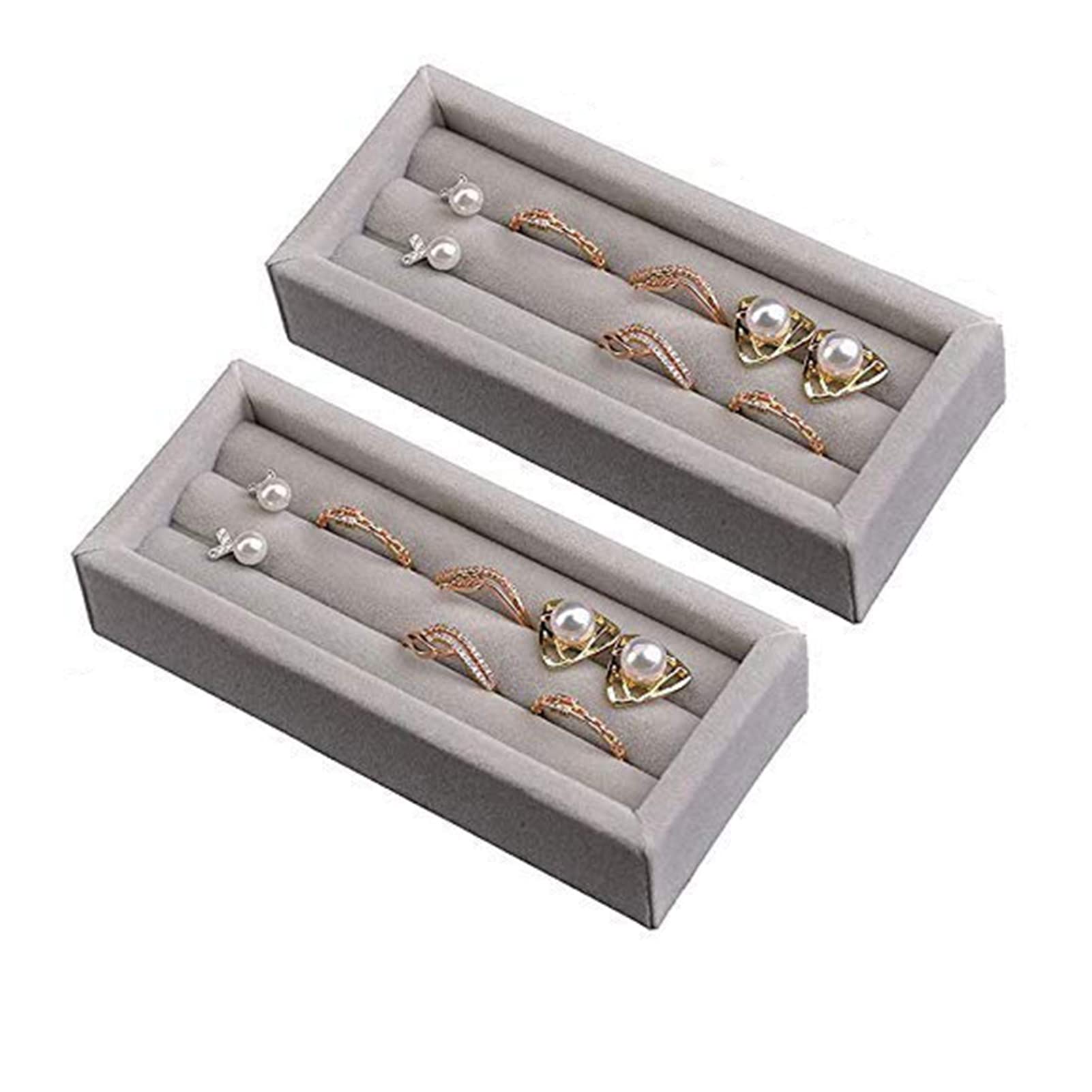 Valyria 2-Slot Velvet Jewelry Ring Organizer - Set of 2 Elegant Earring Trays for Jewelry Box, Drawer & Dresser | Perfect for Display, Storage & Travel Accessories Organization